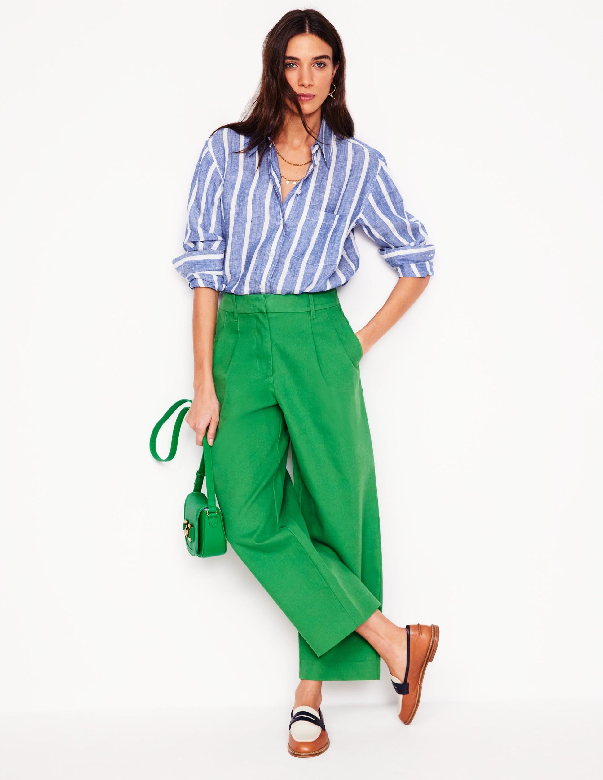 Sadie Relaxed Linen Shirt-Bright Blue Woven Breton-1