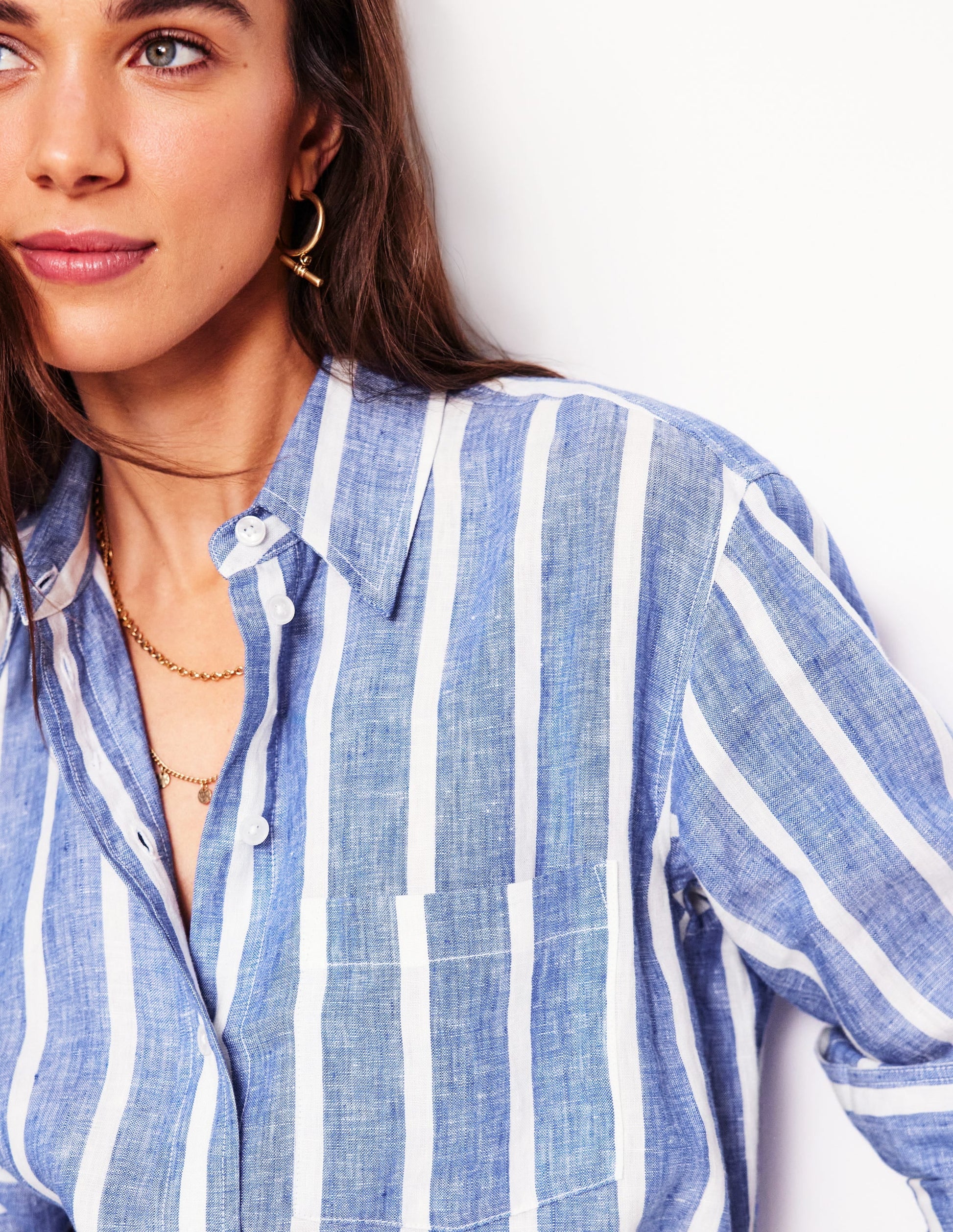 Sadie Relaxed Linen Shirt-Bright Blue Woven Breton-2