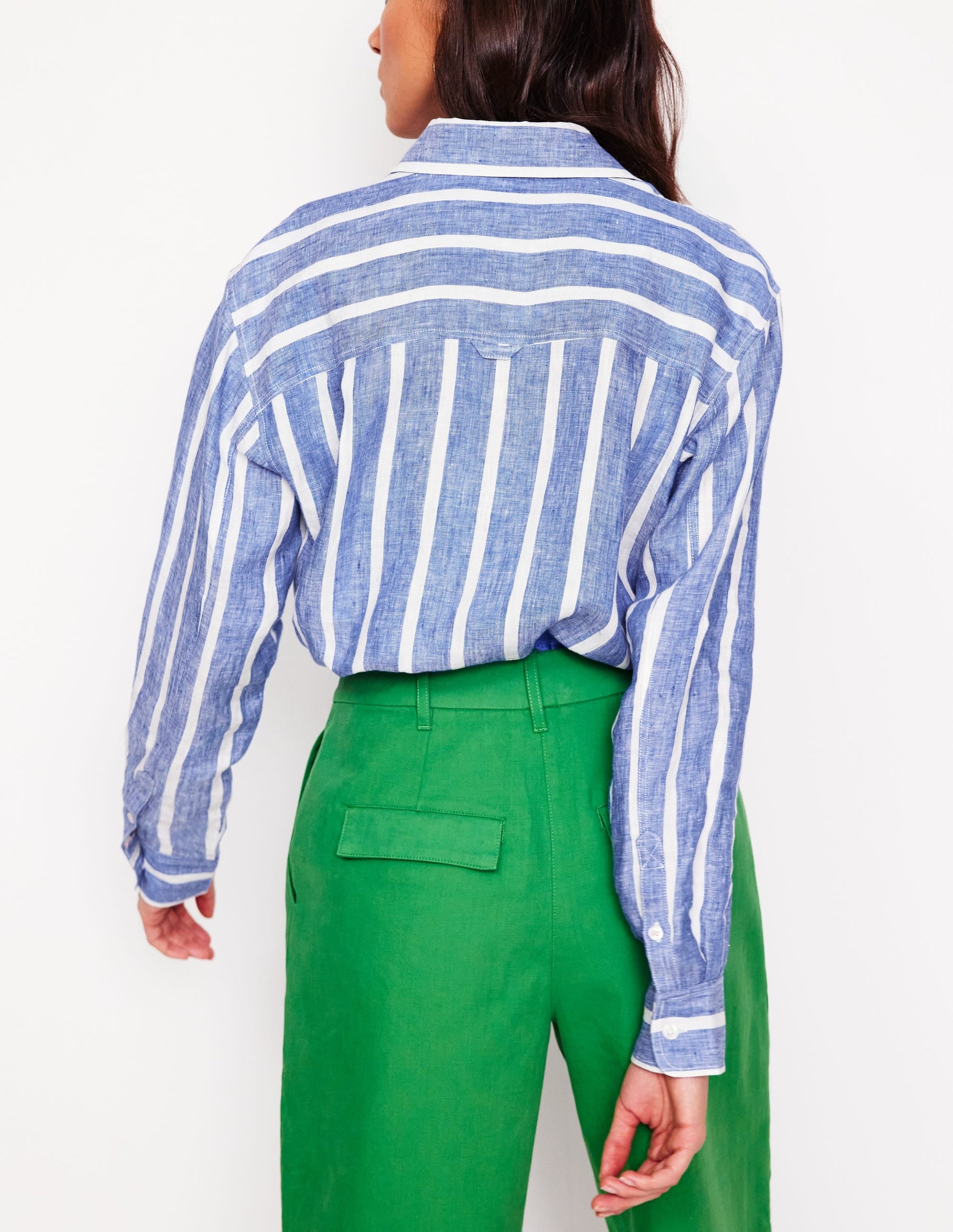 Sadie Relaxed Linen Shirt-Bright Blue Woven Breton-3
