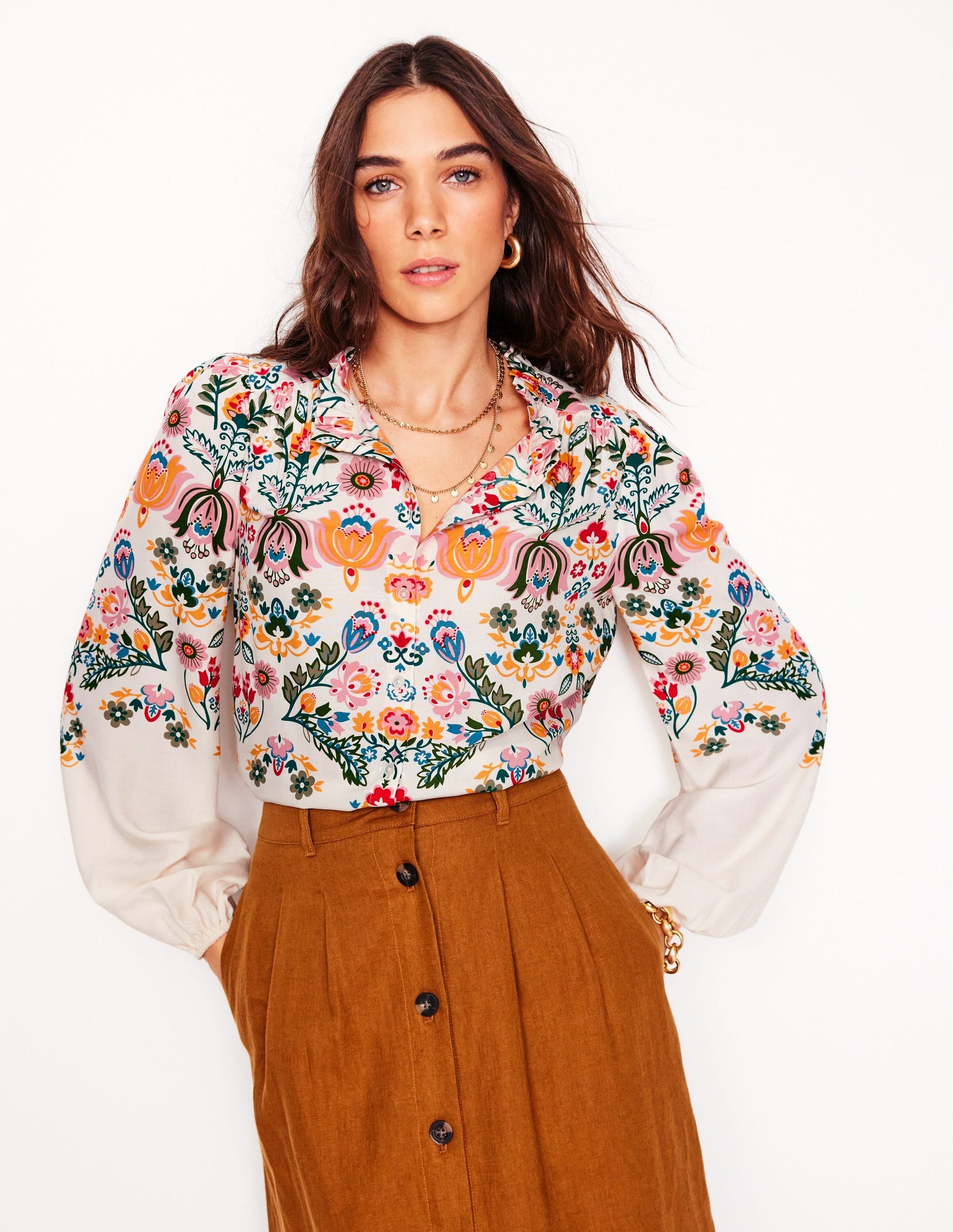 Ruffle Collar Blouse-Ivory, Tulip Fusion-1