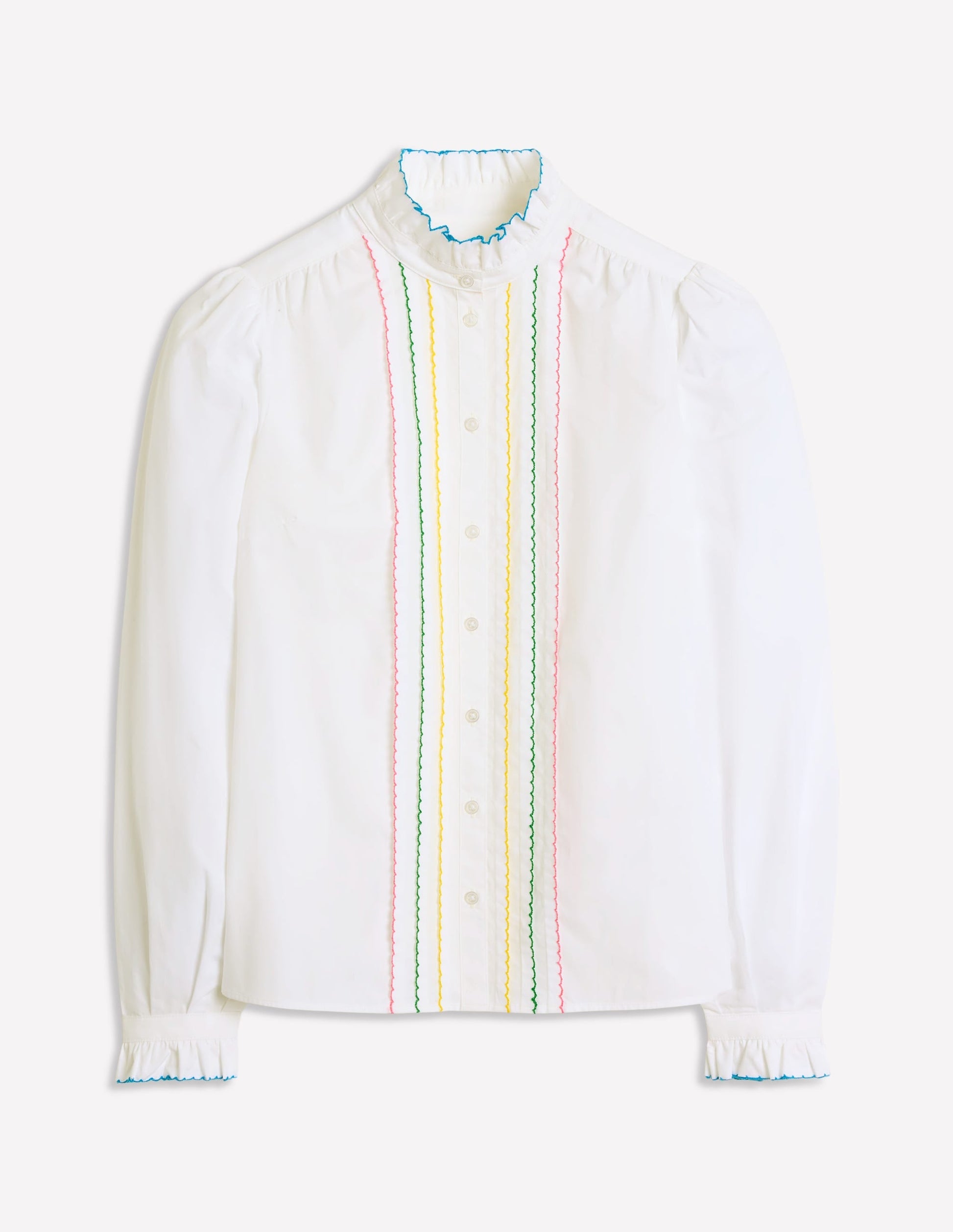 Felicity Cotton Blouse-White, Multi Stitch-6
