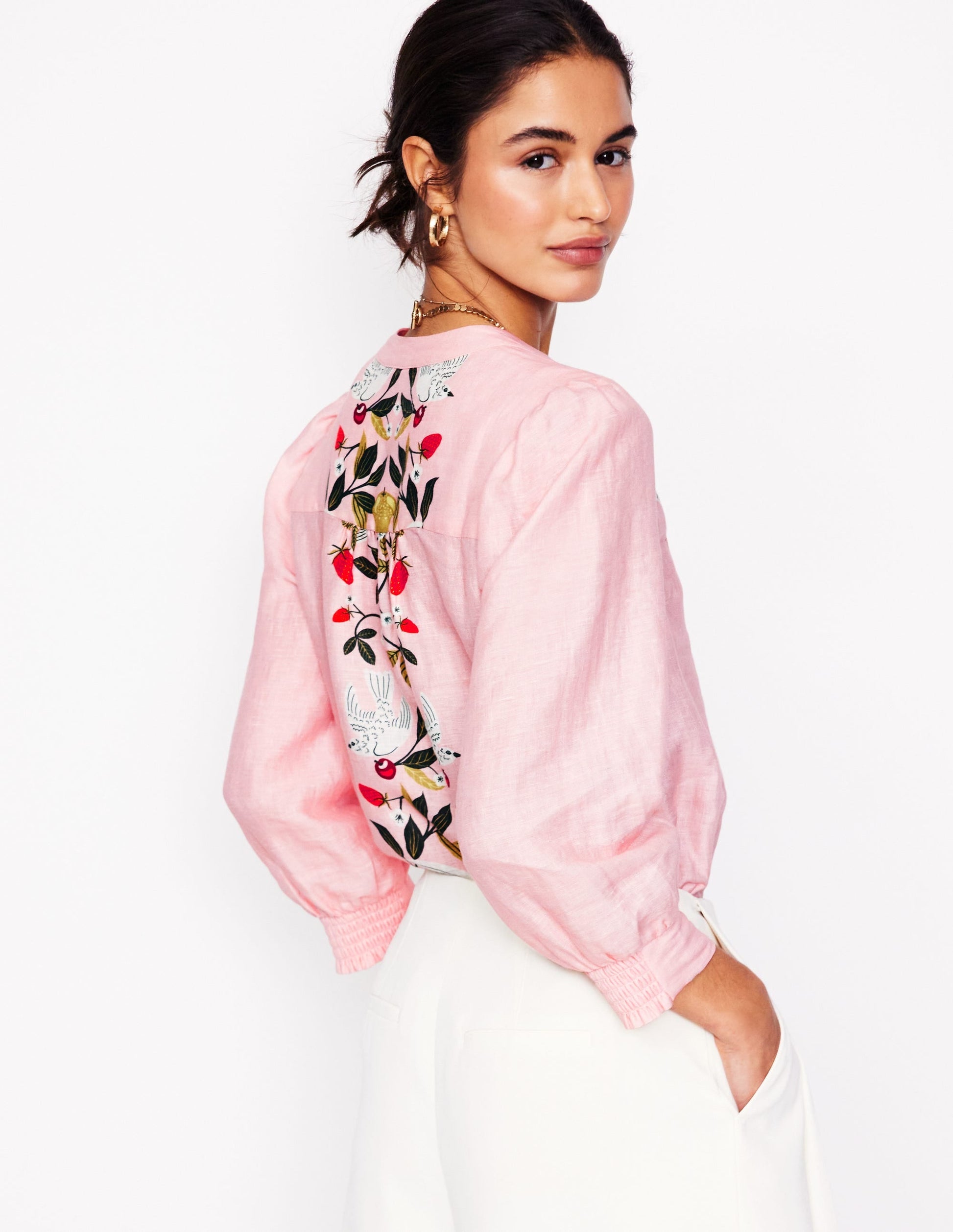 Alicia Linen Top-Provence Pink, Bird Paradise-4