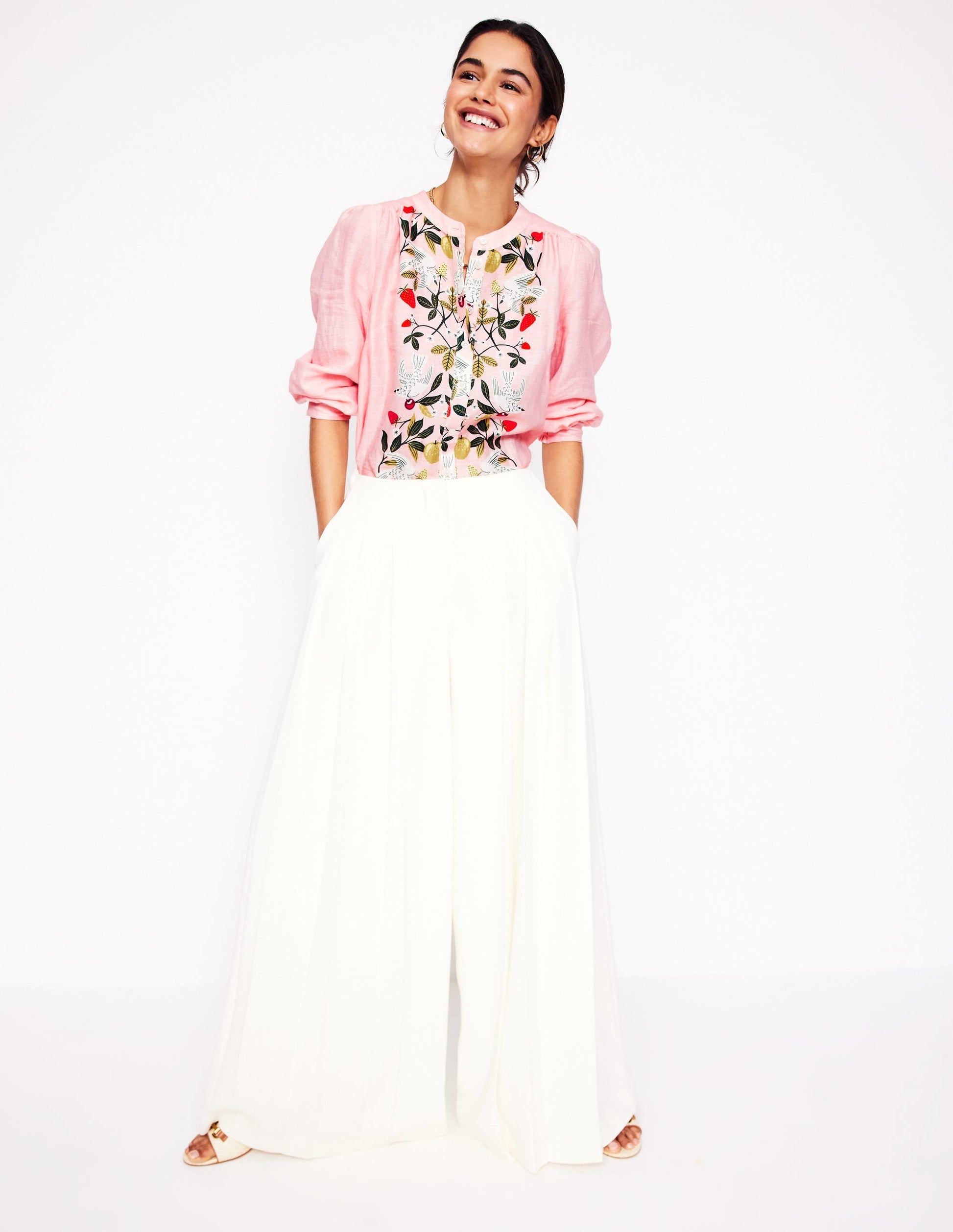 Alicia Linen Top-Provence Pink, Bird Paradise-5