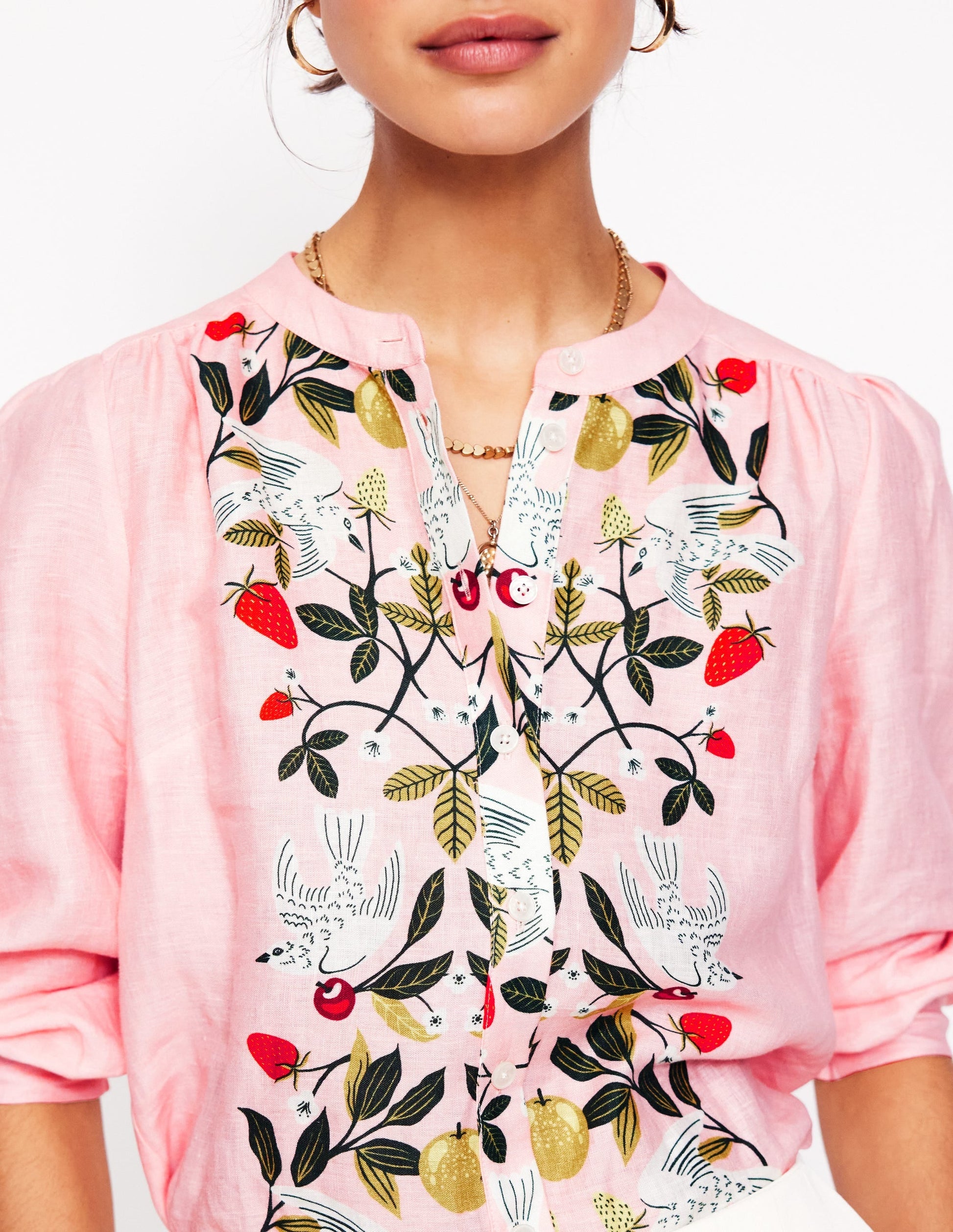 Alicia Linen Top-Provence Pink, Bird Paradise-6