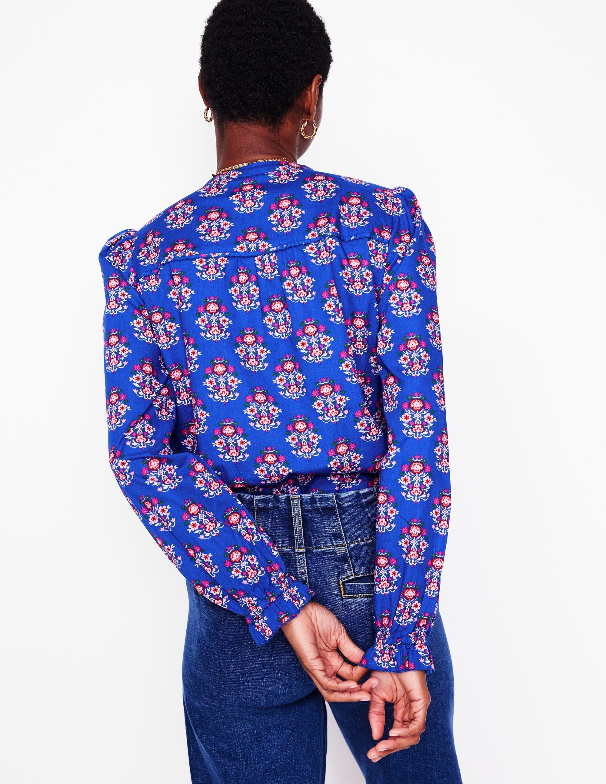 Arabella Cotton Blouse-Bright Blue, Wildflower Stamp - Image 3