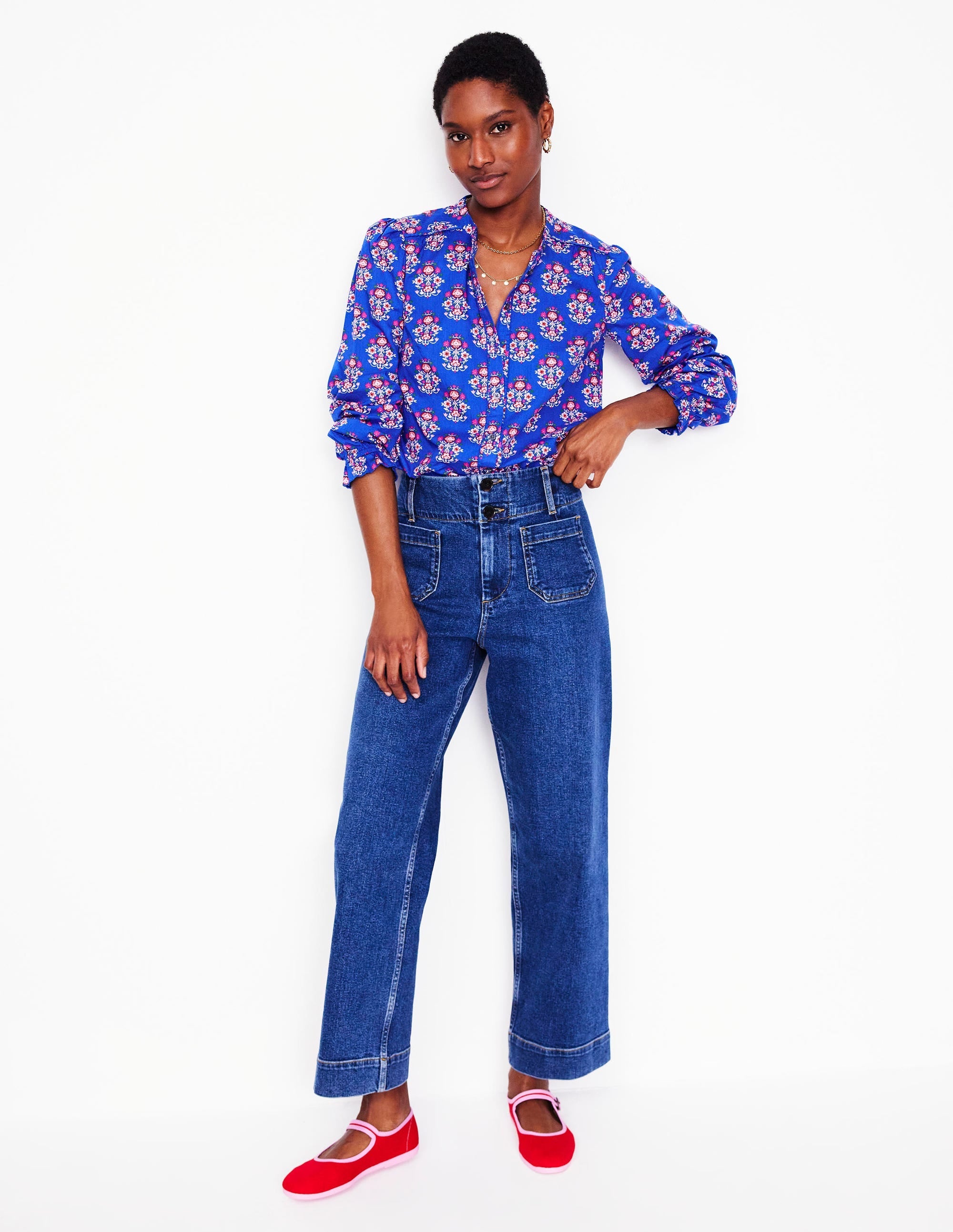 Arabella Cotton Blouse-Bright Blue, Wildflower Stamp - Image 4