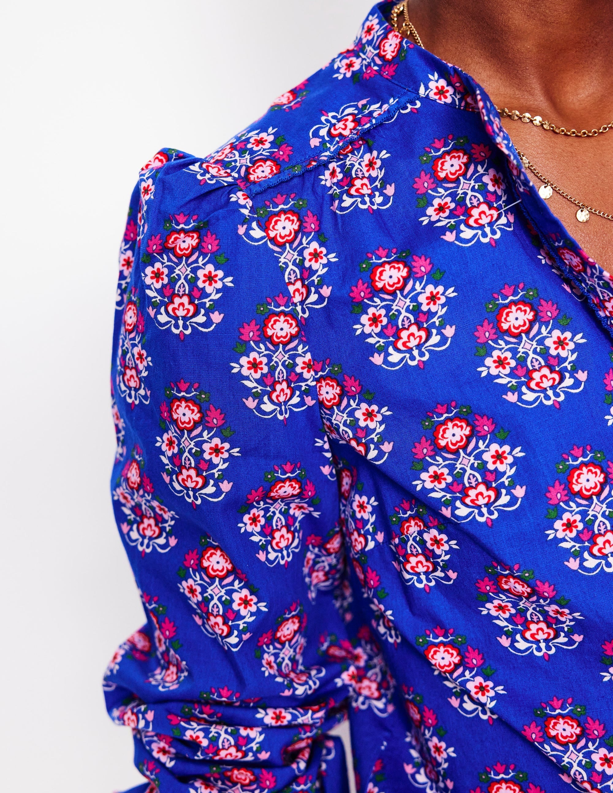 Arabella Cotton Blouse-Bright Blue, Wildflower Stamp - Image 5
