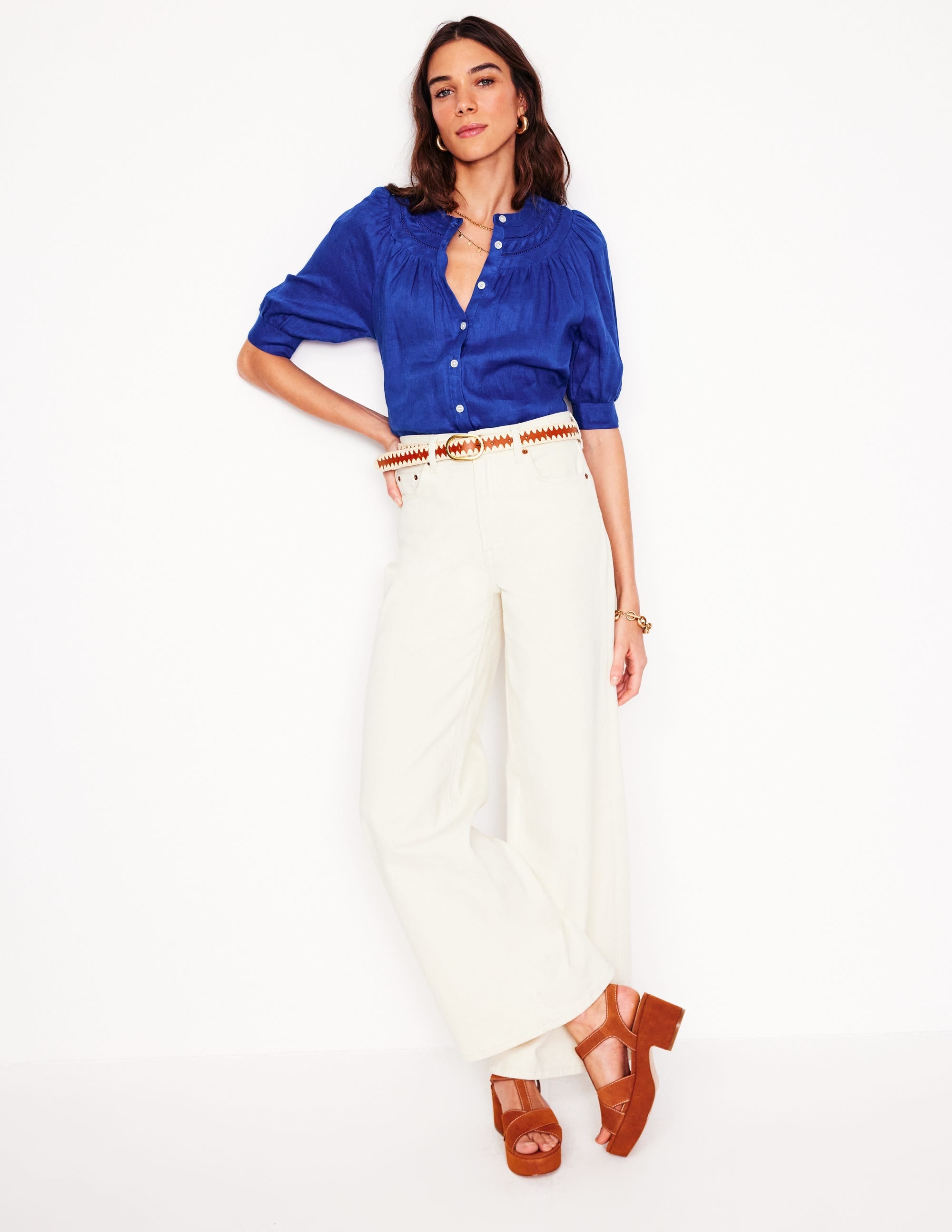 Bea Linen Top-Bright Blue - Image 1
