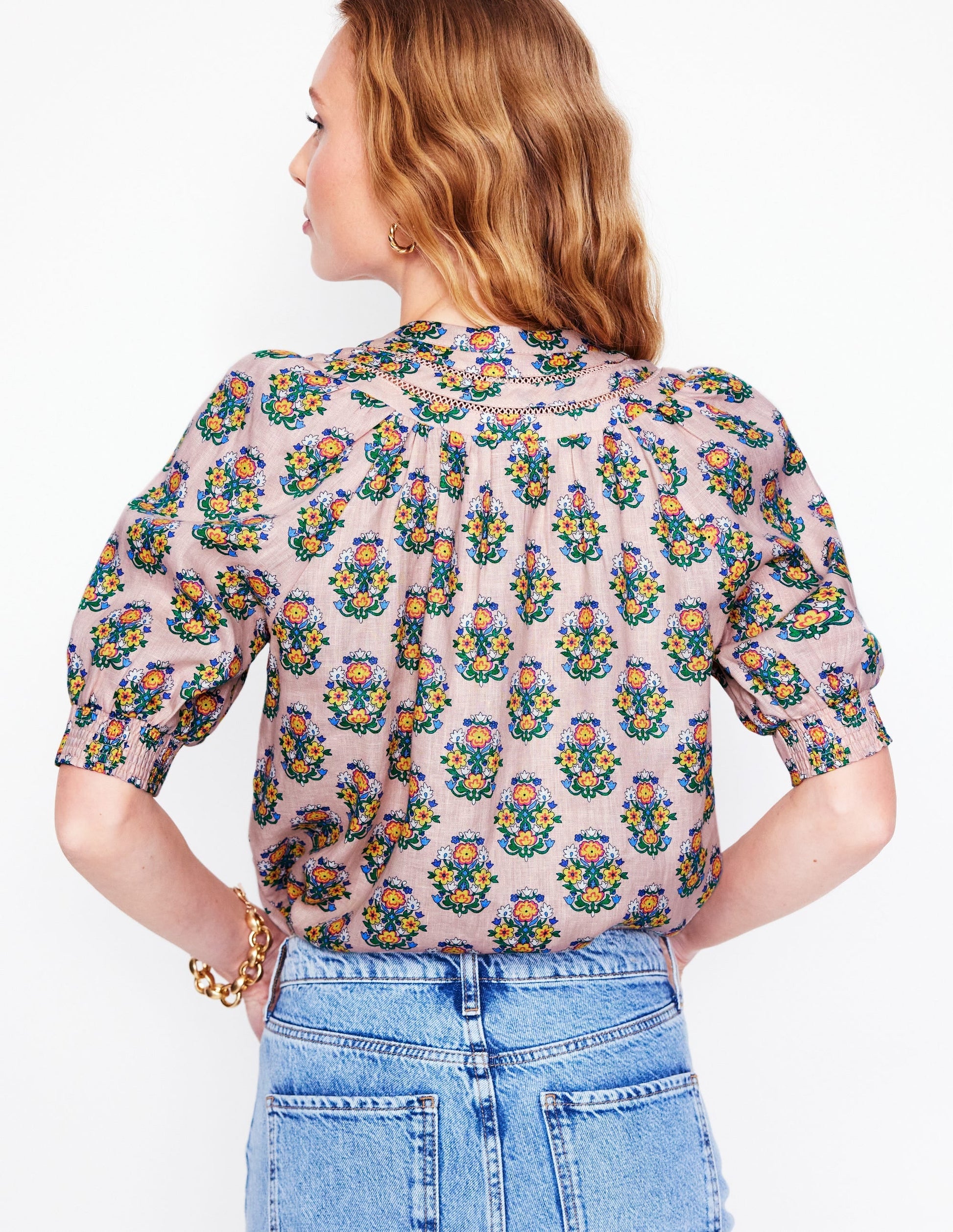 Bea Linen Top-Pink, Wildflower Stamp-3