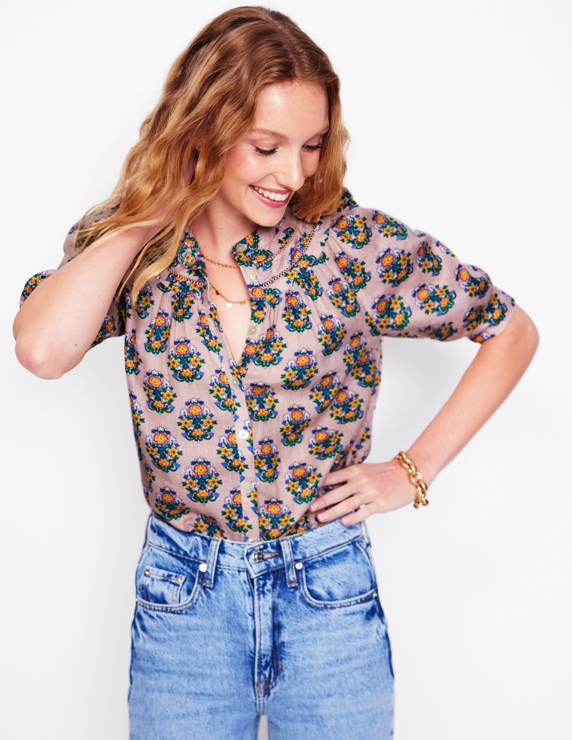 Bea Linen Top-Pink, Wildflower Stamp-4