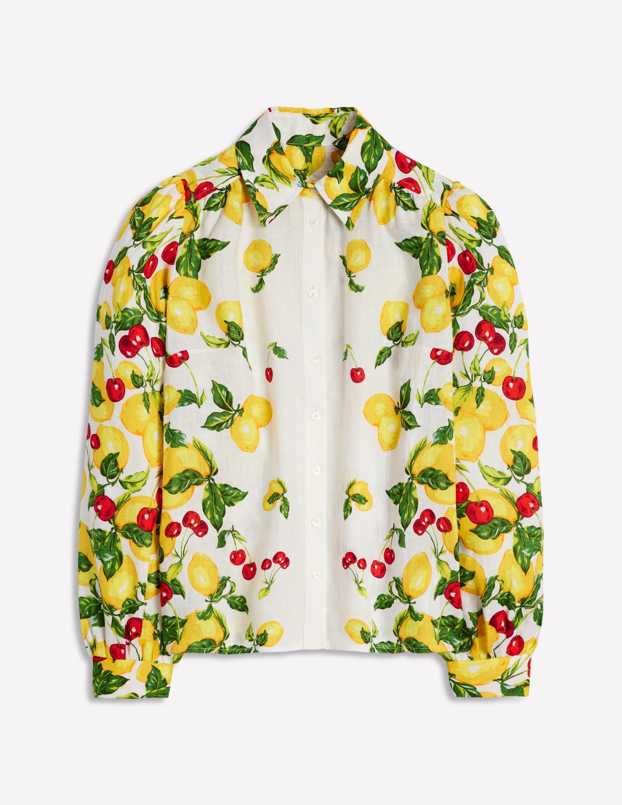 Placement Print Linen Shirt-Ivory, Cherries and Lemons - Image 9