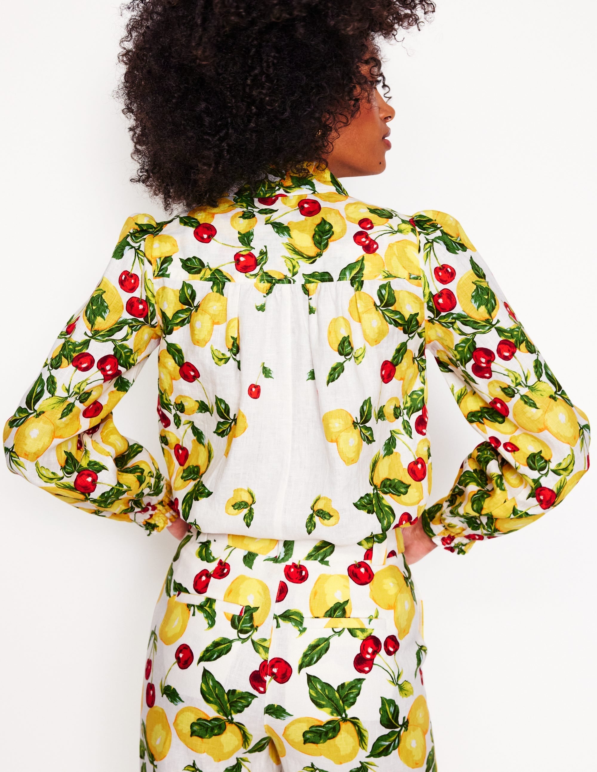 Placement Print Linen Shirt-Ivory, Cherries and Lemons - Image 3