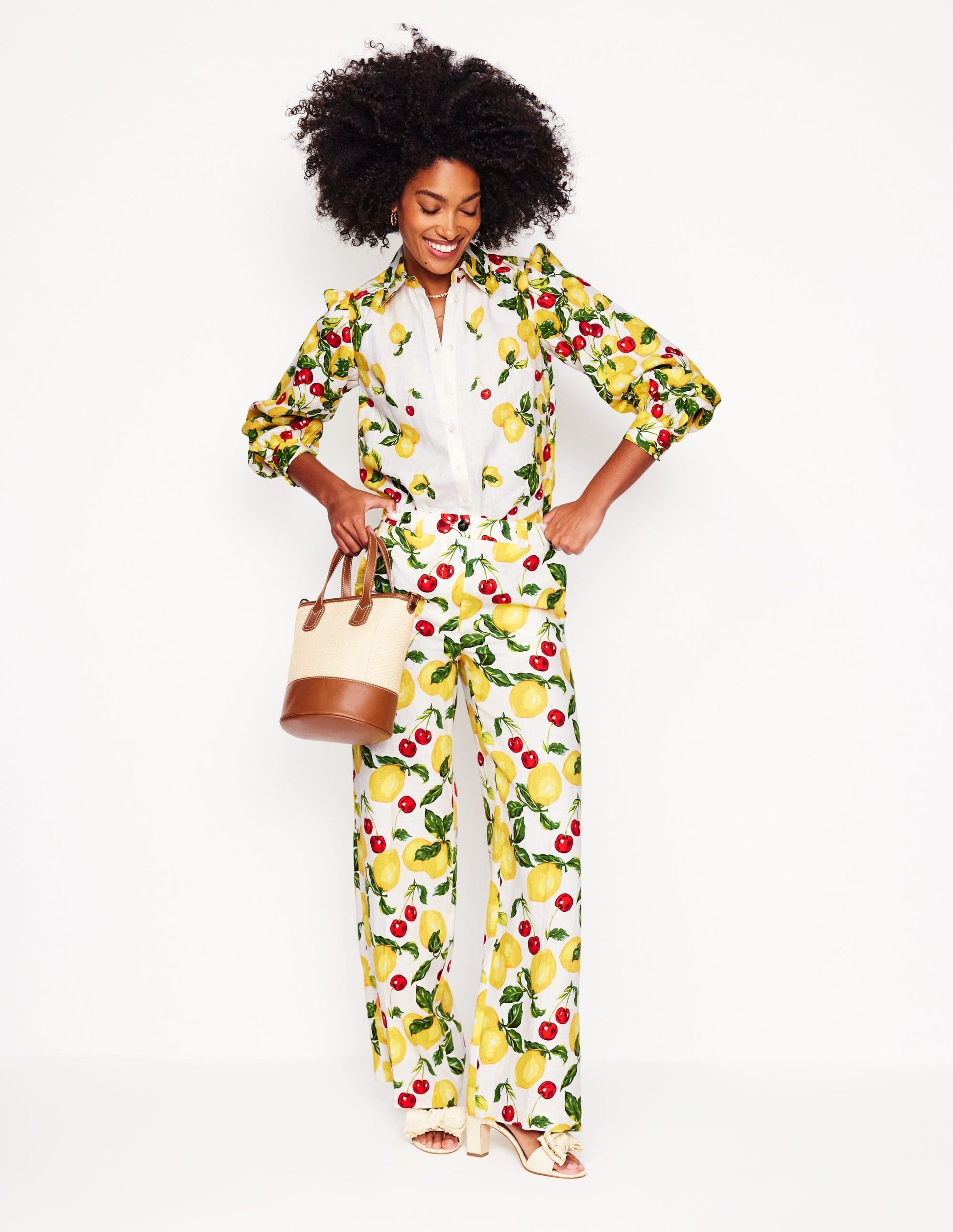 Placement Print Linen Shirt-Ivory, Cherries and Lemons-4