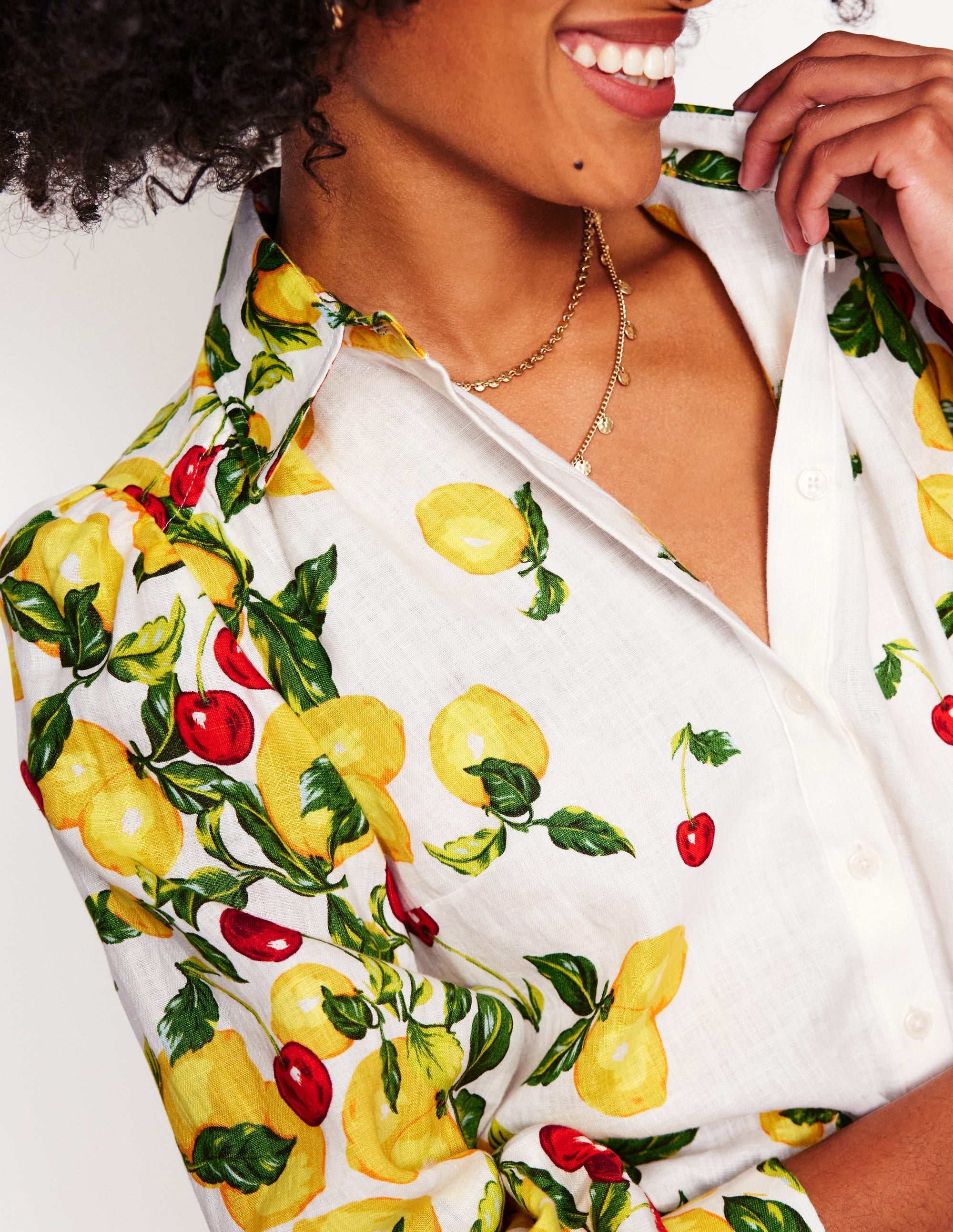 Placement Print Linen Shirt-Ivory, Cherries and Lemons - Image 5
