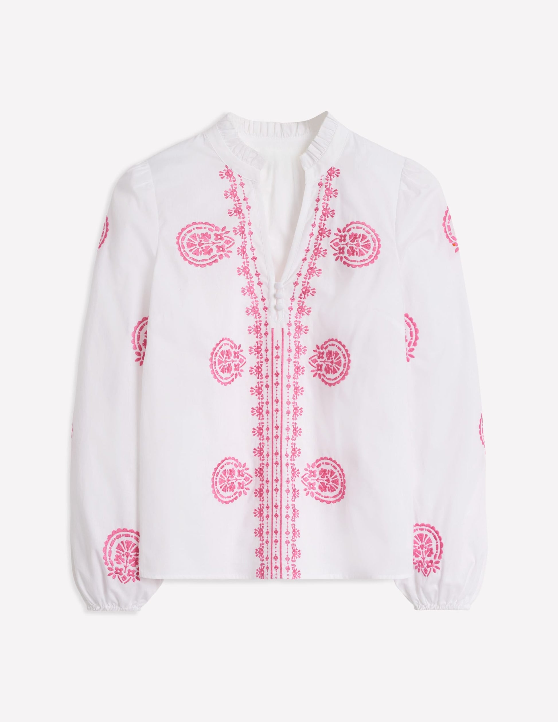 Embroidered Cotton Top-White, Pink Embroidery-5