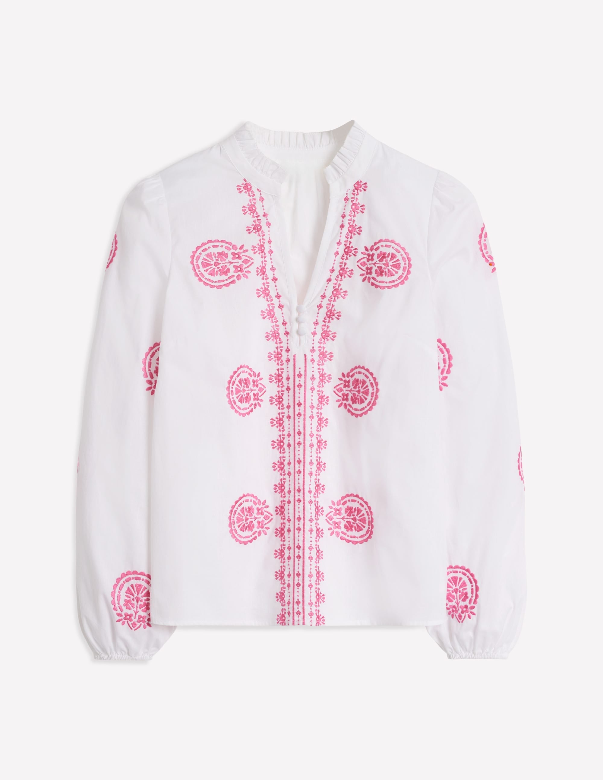 Embroidered Cotton Top-White, Pink Embroidery - Image 5