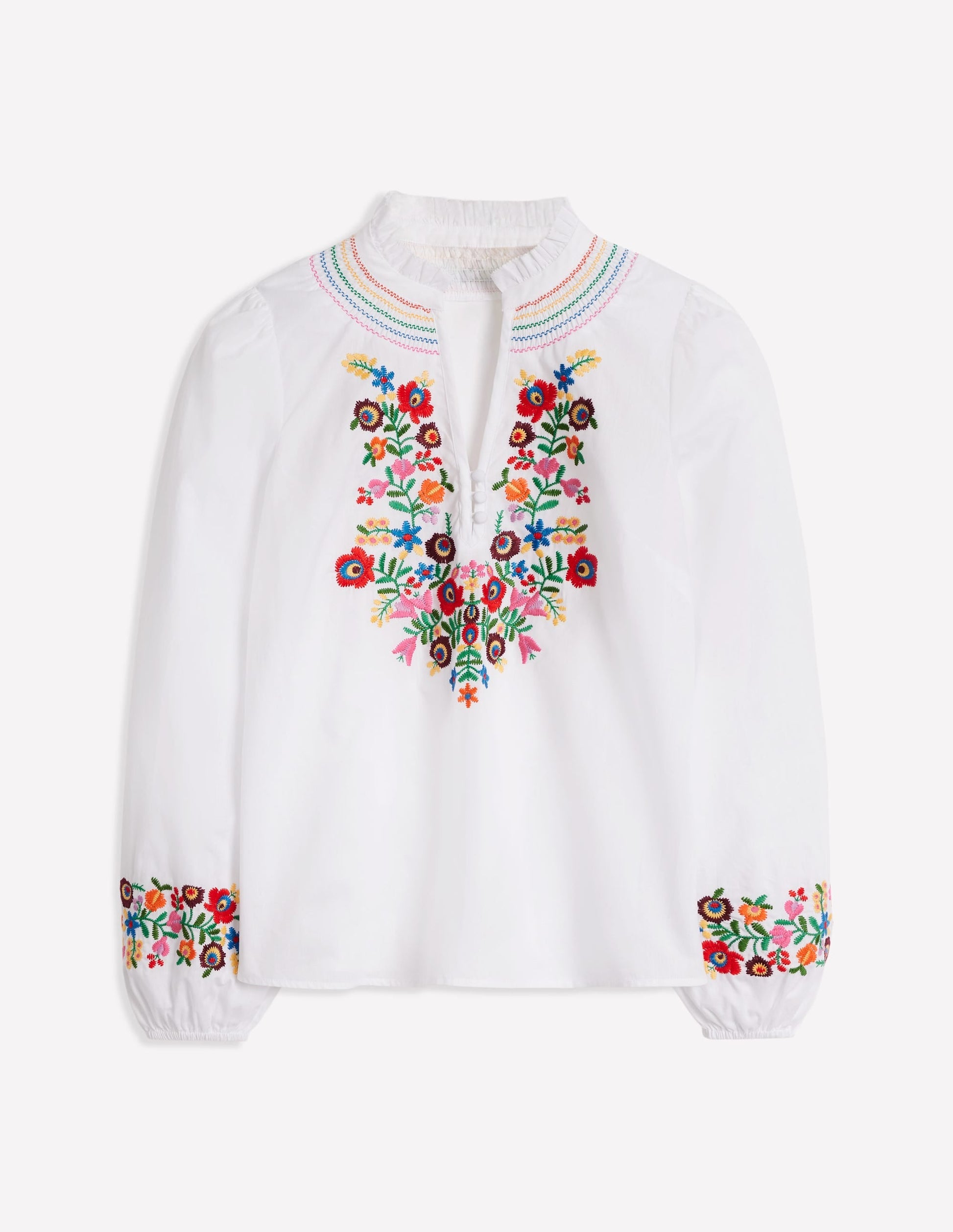 Embroidered Cotton Top-White, Multi Embroidery-7