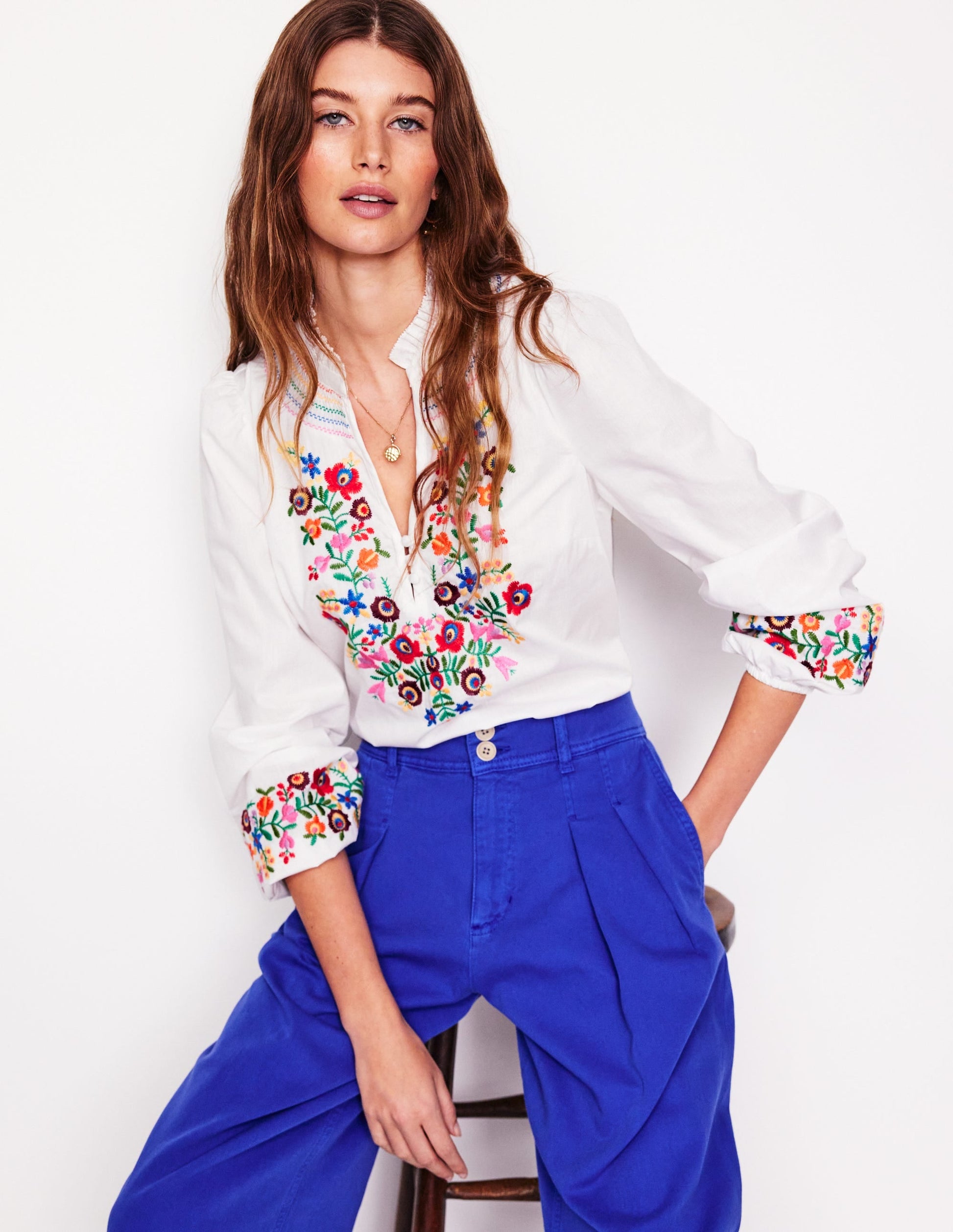 Embroidered Cotton Top-White, Multi Embroidery-1
