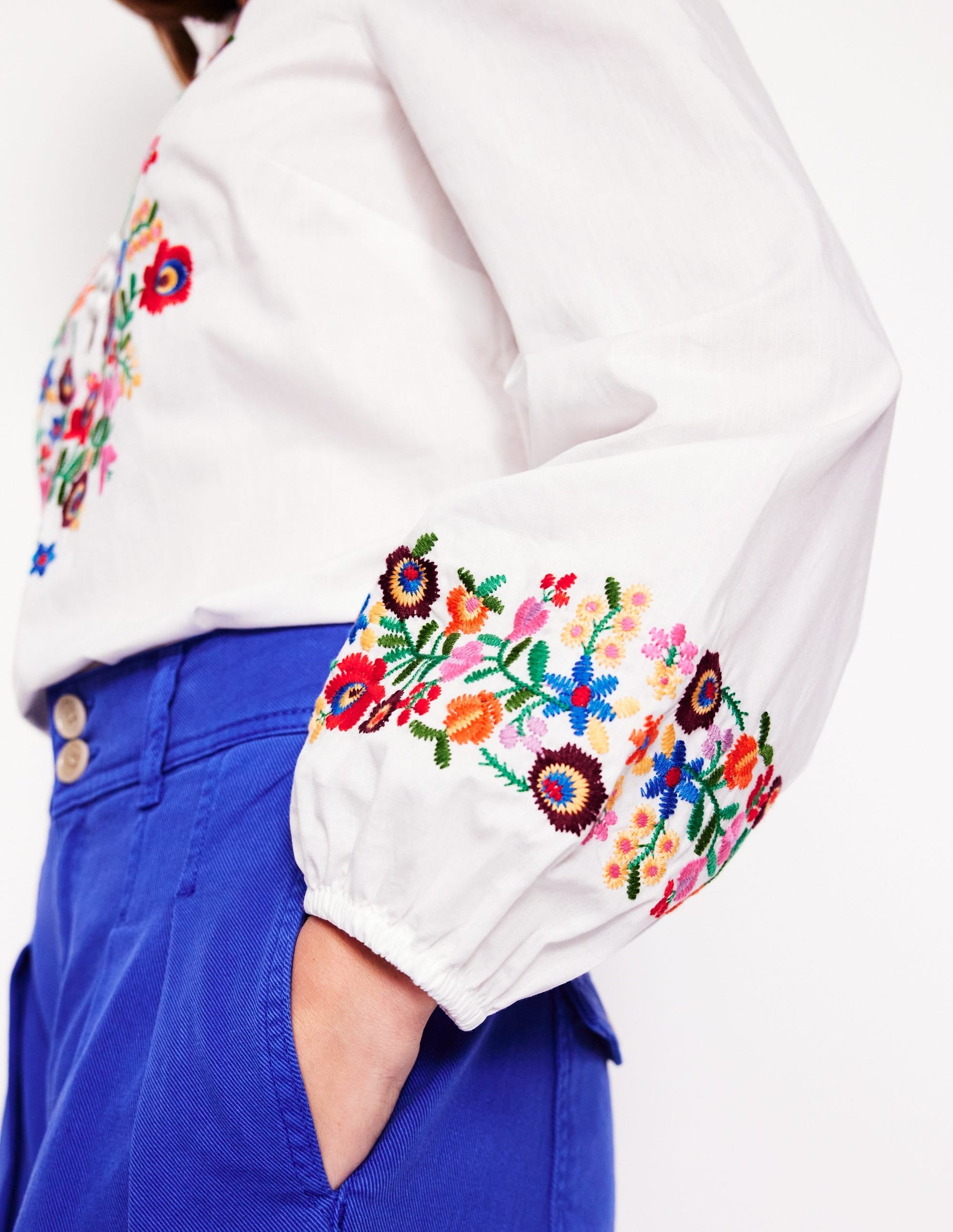 Embroidered Cotton Top-White, Multi Embroidery-2