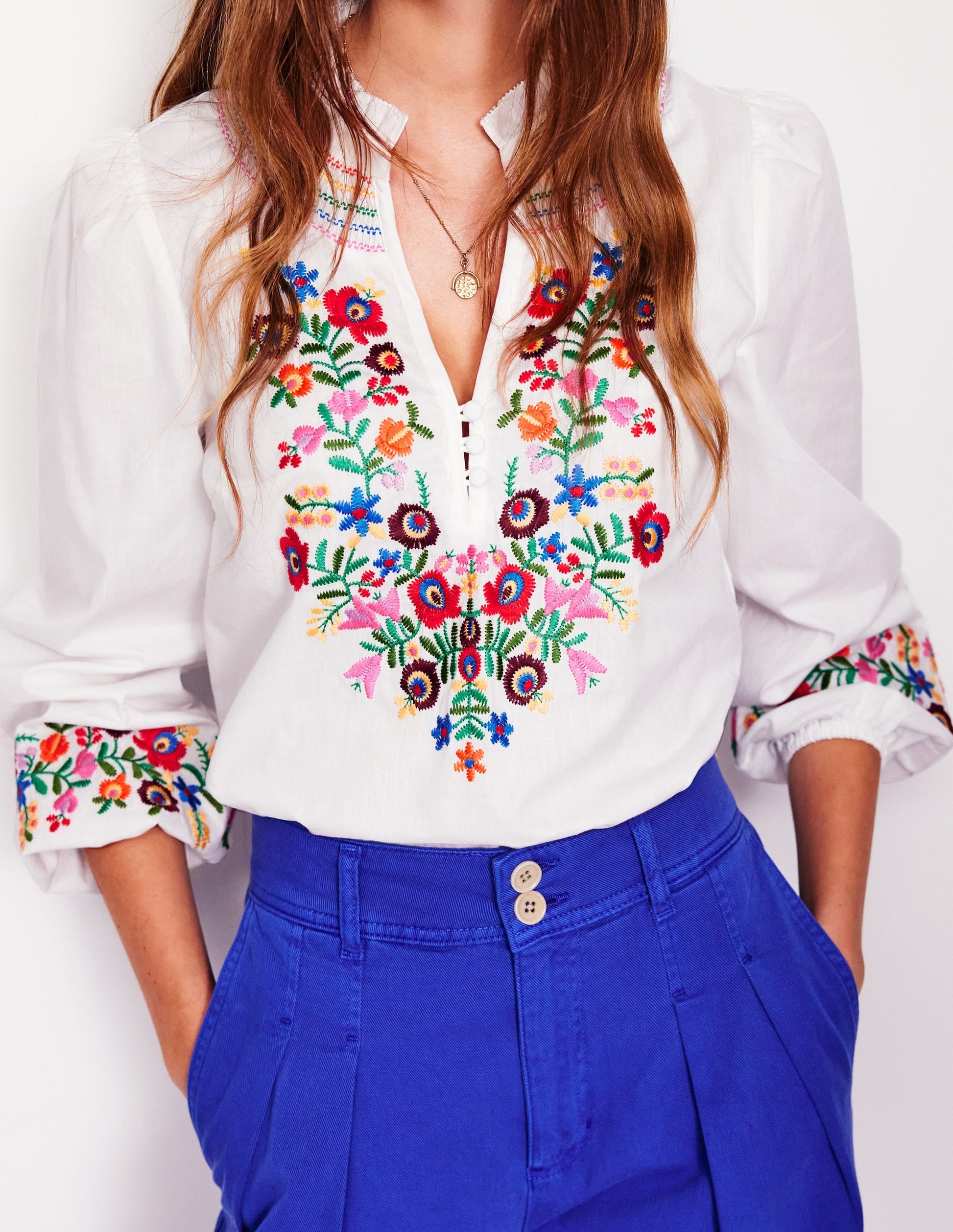 Embroidered Cotton Top-White, Multi Embroidery-5