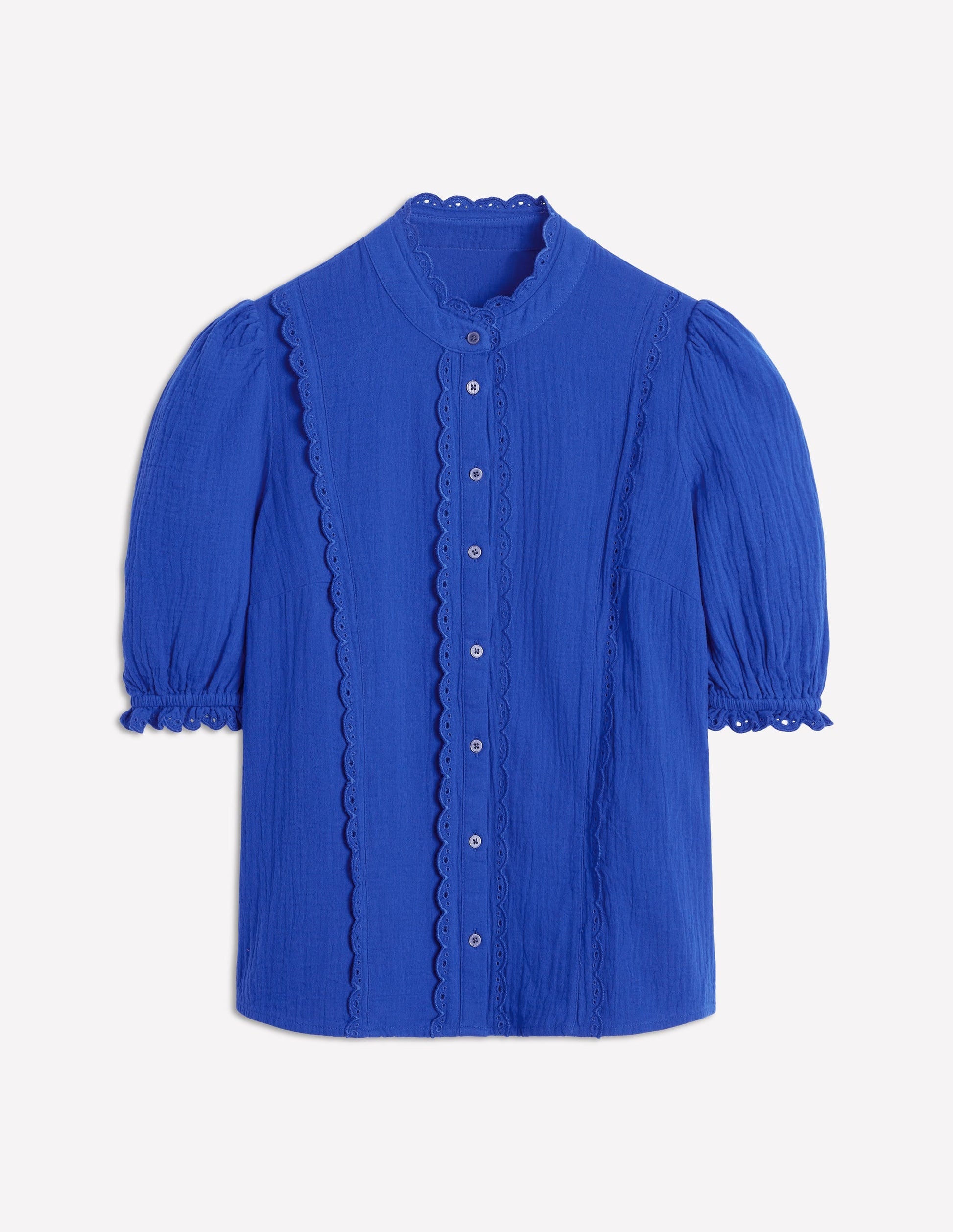 Scallop Double Cloth Top-Bright Blue-5