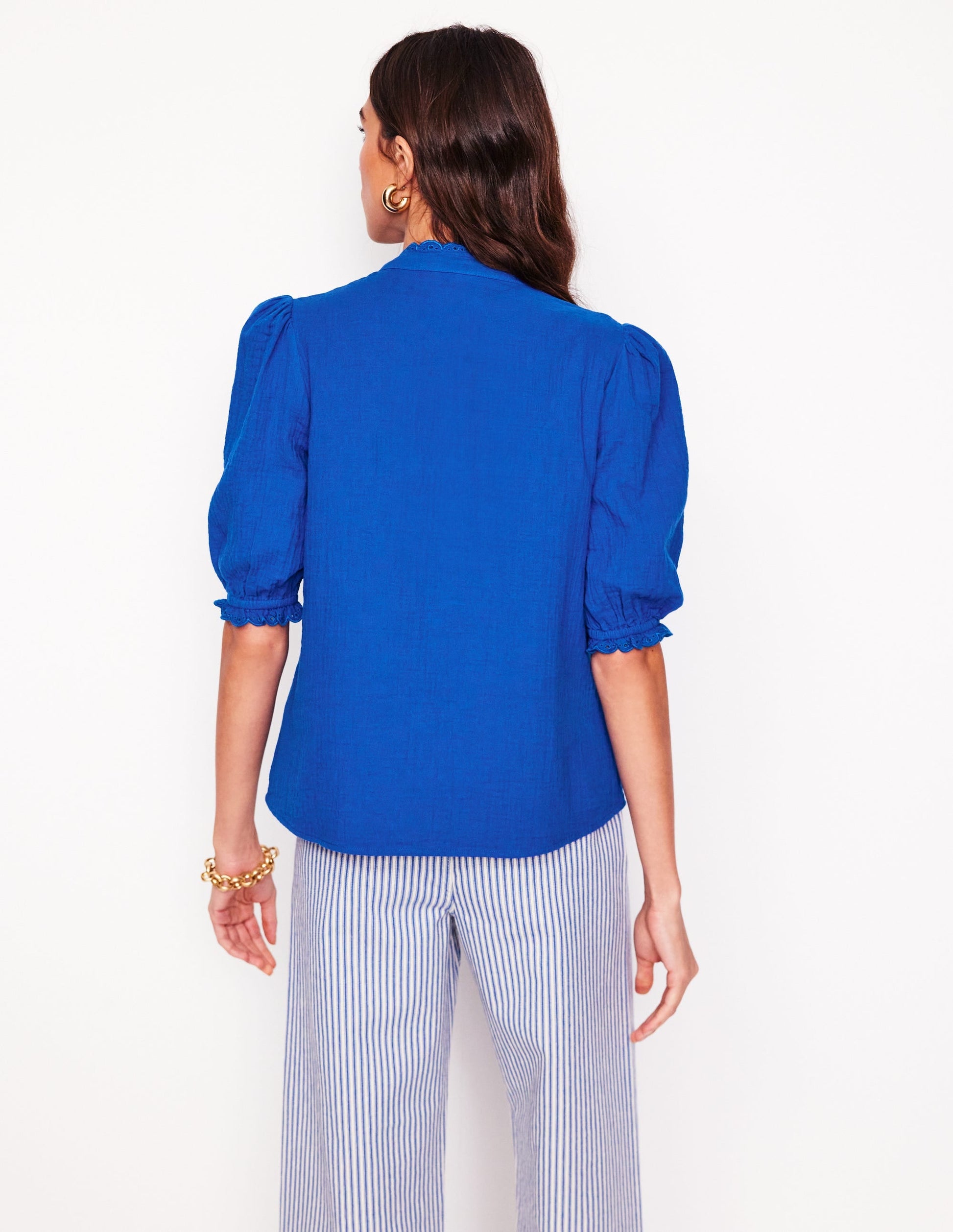Scallop Double Cloth Top-Bright Blue-2