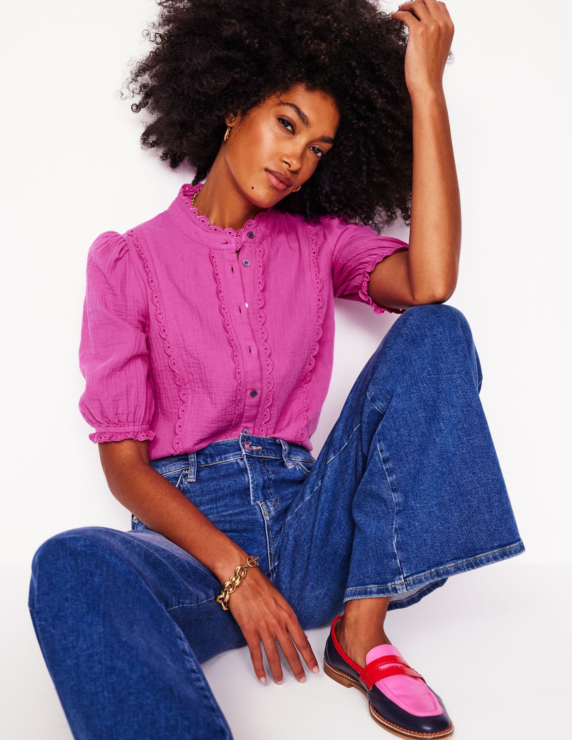 Scallop Double Cloth Top-Cosmos Pink-1