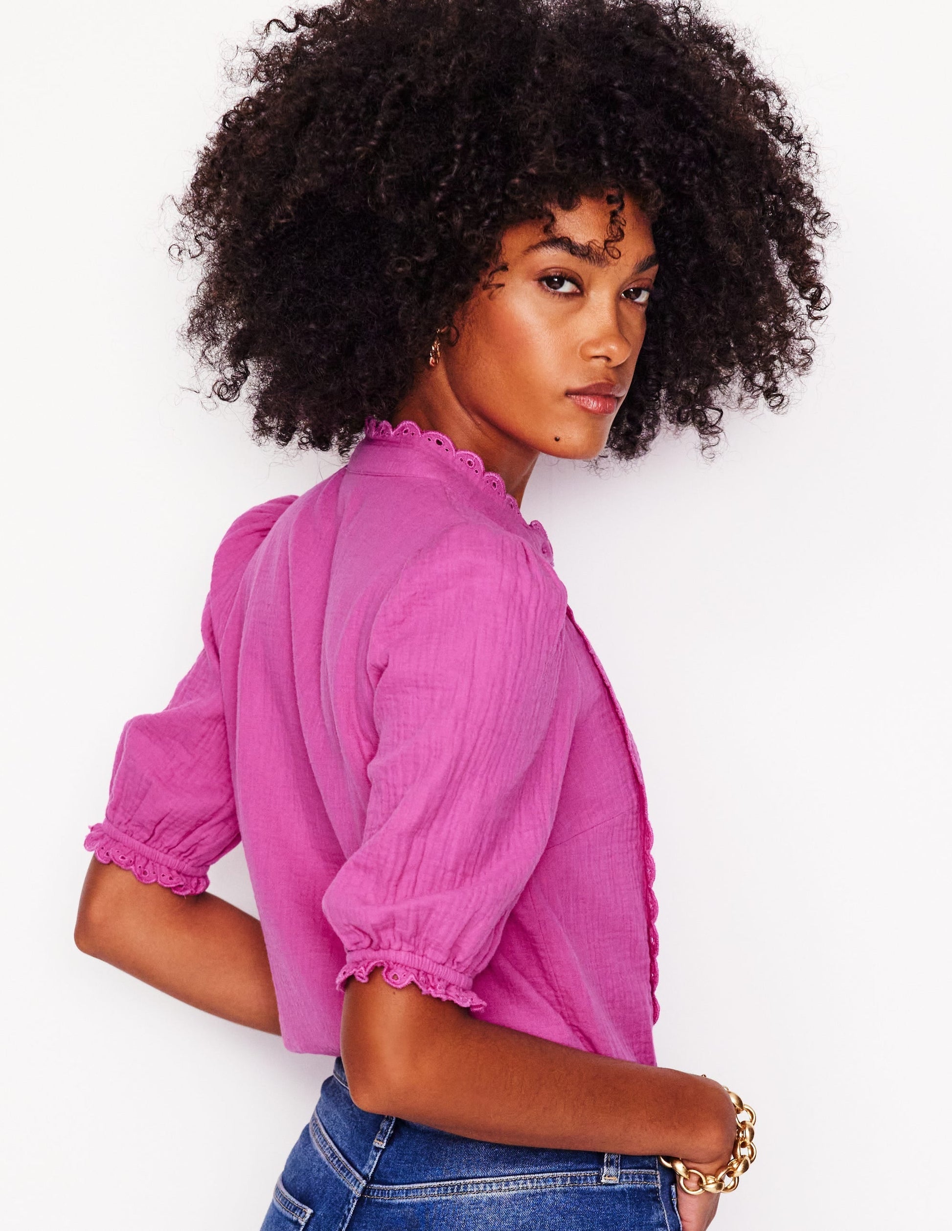 Scallop Double Cloth Top-Cosmos Pink-2