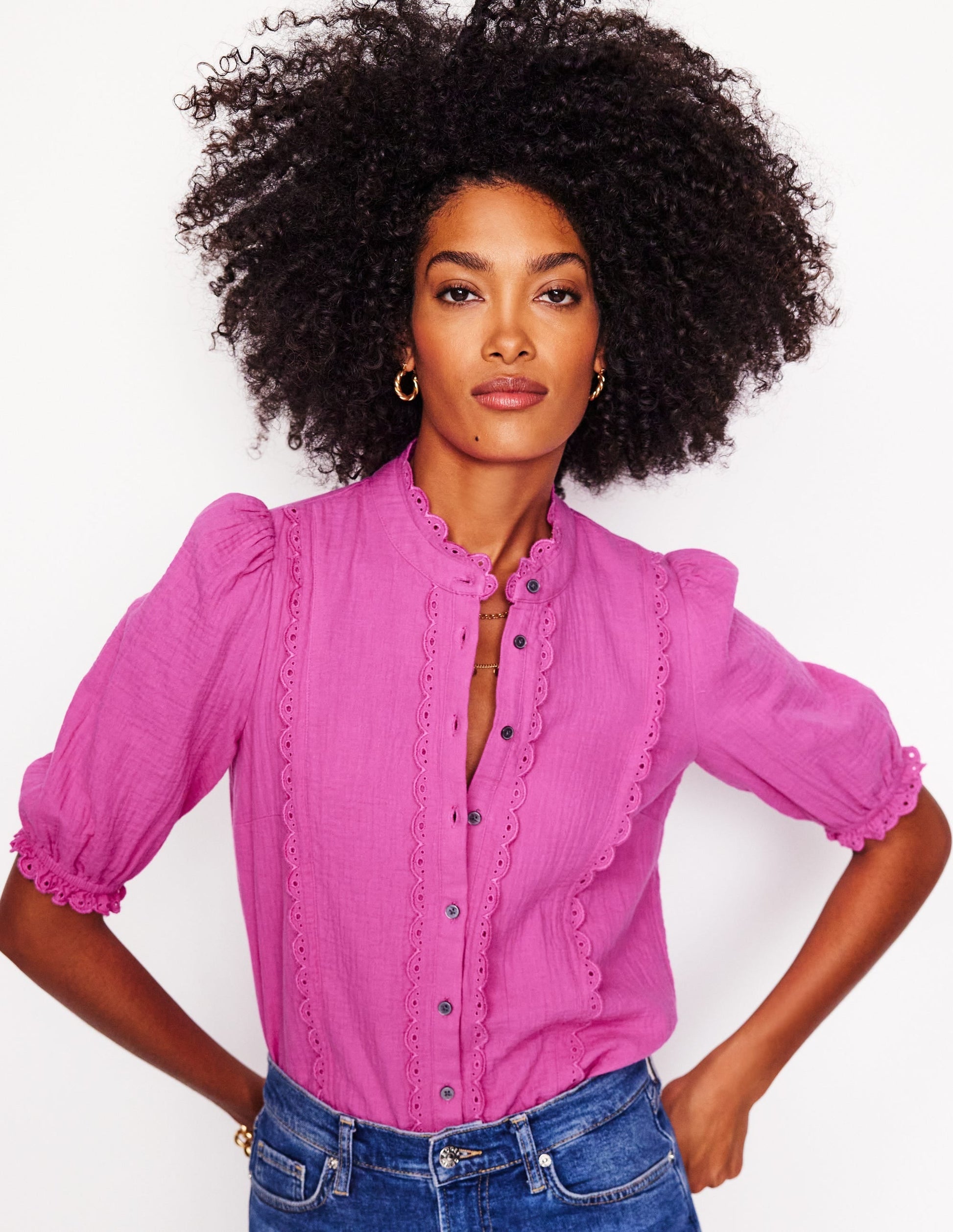 Scallop Double Cloth Top-Cosmos Pink-4