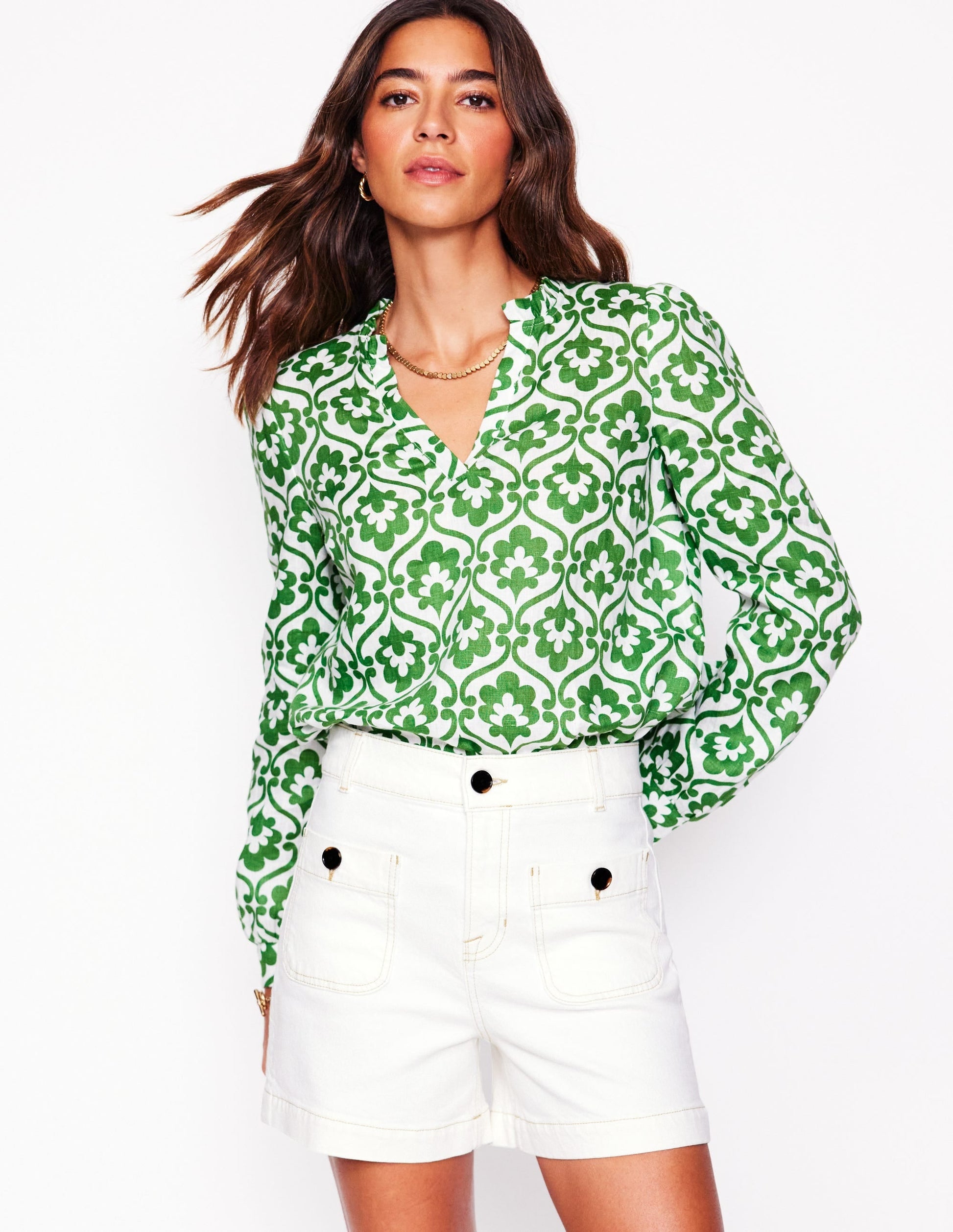 Grace Linen Top-Paradise Green, Ivy Trellis-1