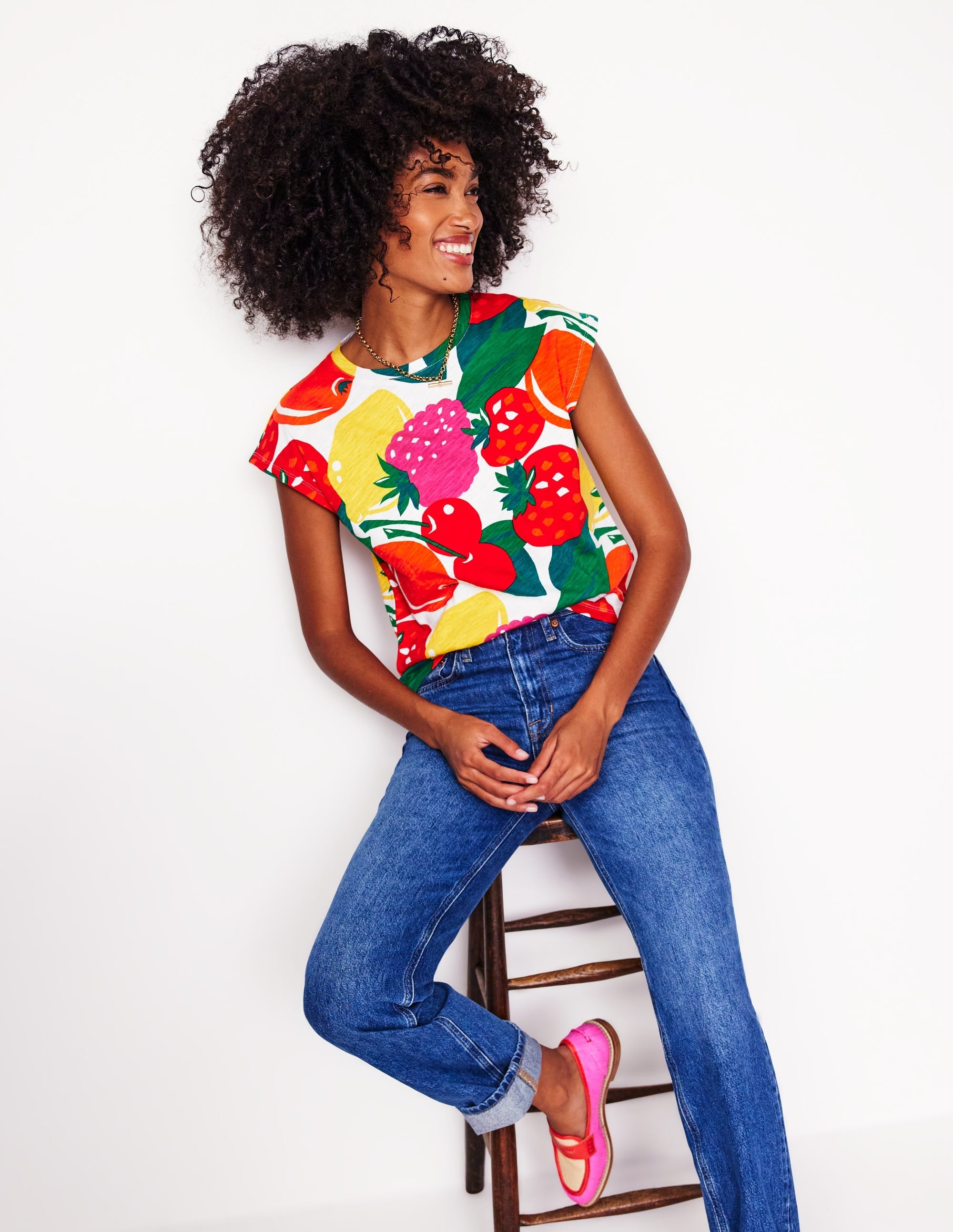 Printed Slub T-Shirt-Multi, Summer Fruits - Image 1
