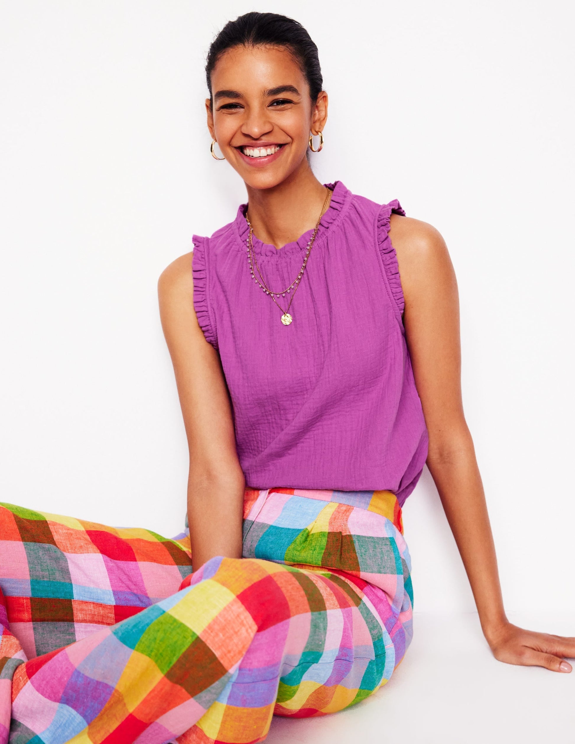 Sophie Ruffle Double Cloth Top-Foxglove Purple-1