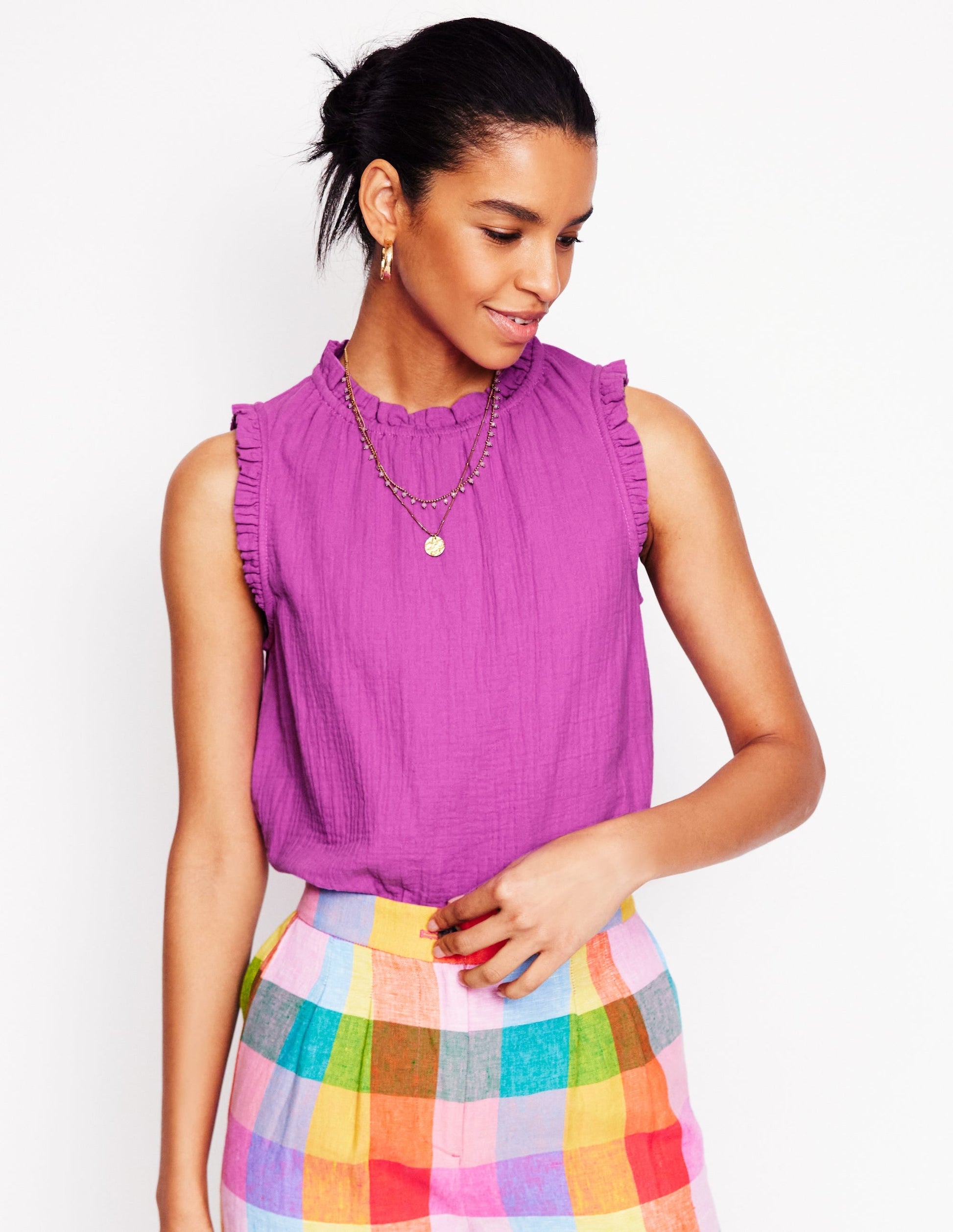 Sophie Ruffle Double Cloth Top-Foxglove Purple-4