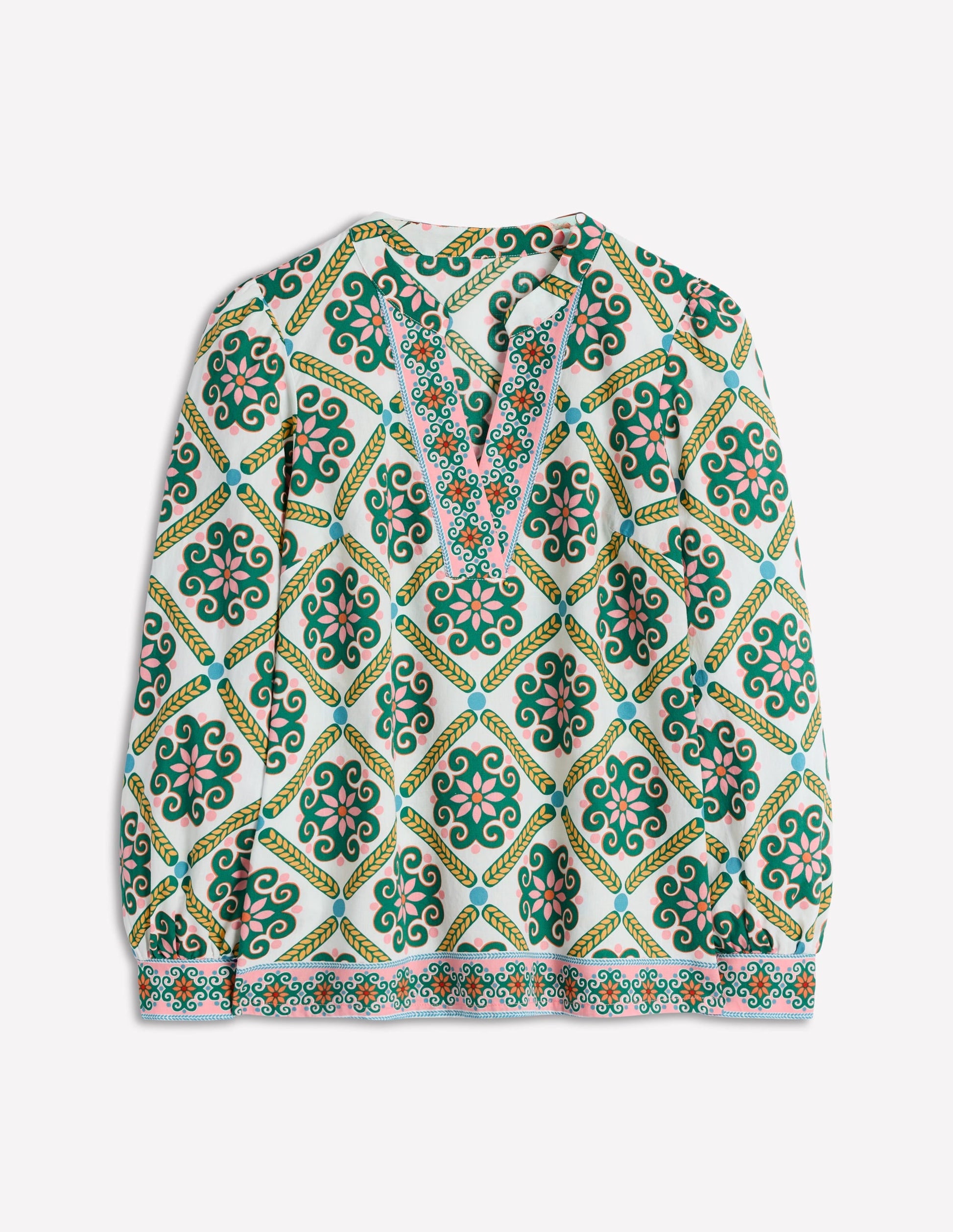 Cotton Notch Neck Top-Ivory, Baroque Tile-5