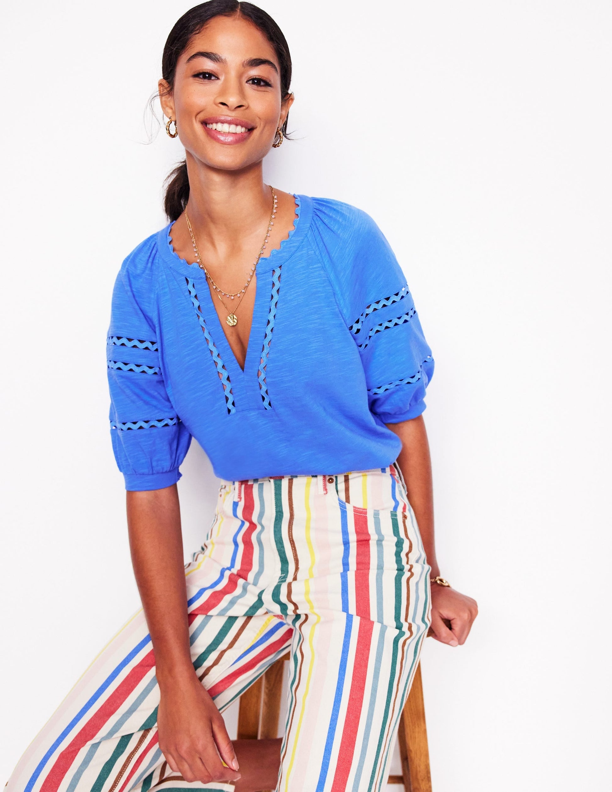Maisy Rikrak Trim Top-Ocean Blue-1