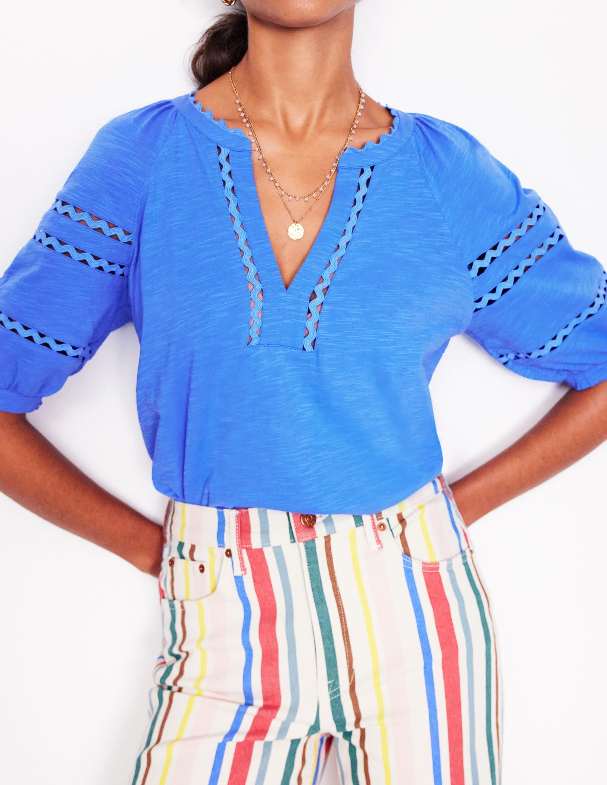 Maisy Rikrak Trim Top-Ocean Blue-2