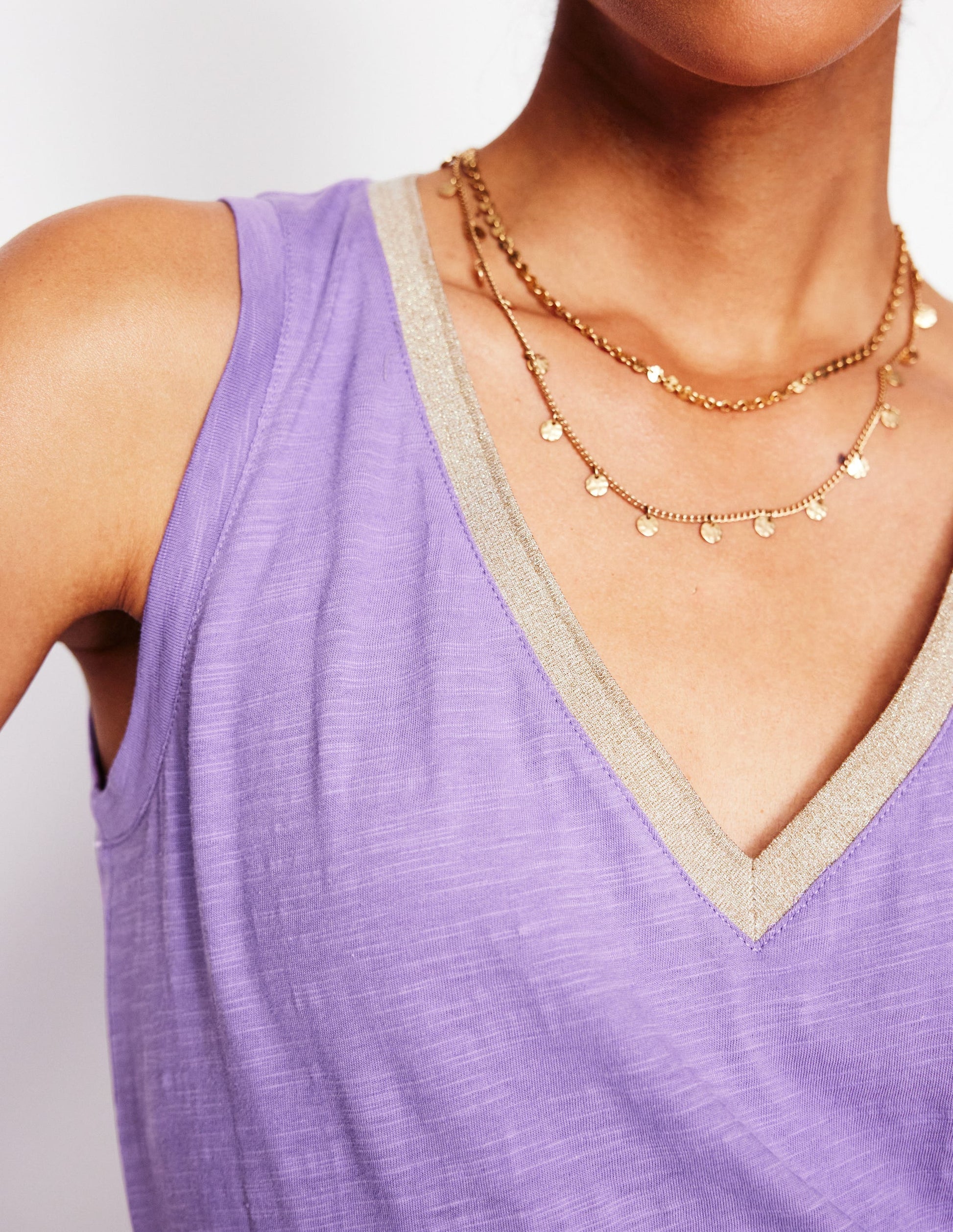 Metallic Trim V Neck Vest-Pretty Violet-2