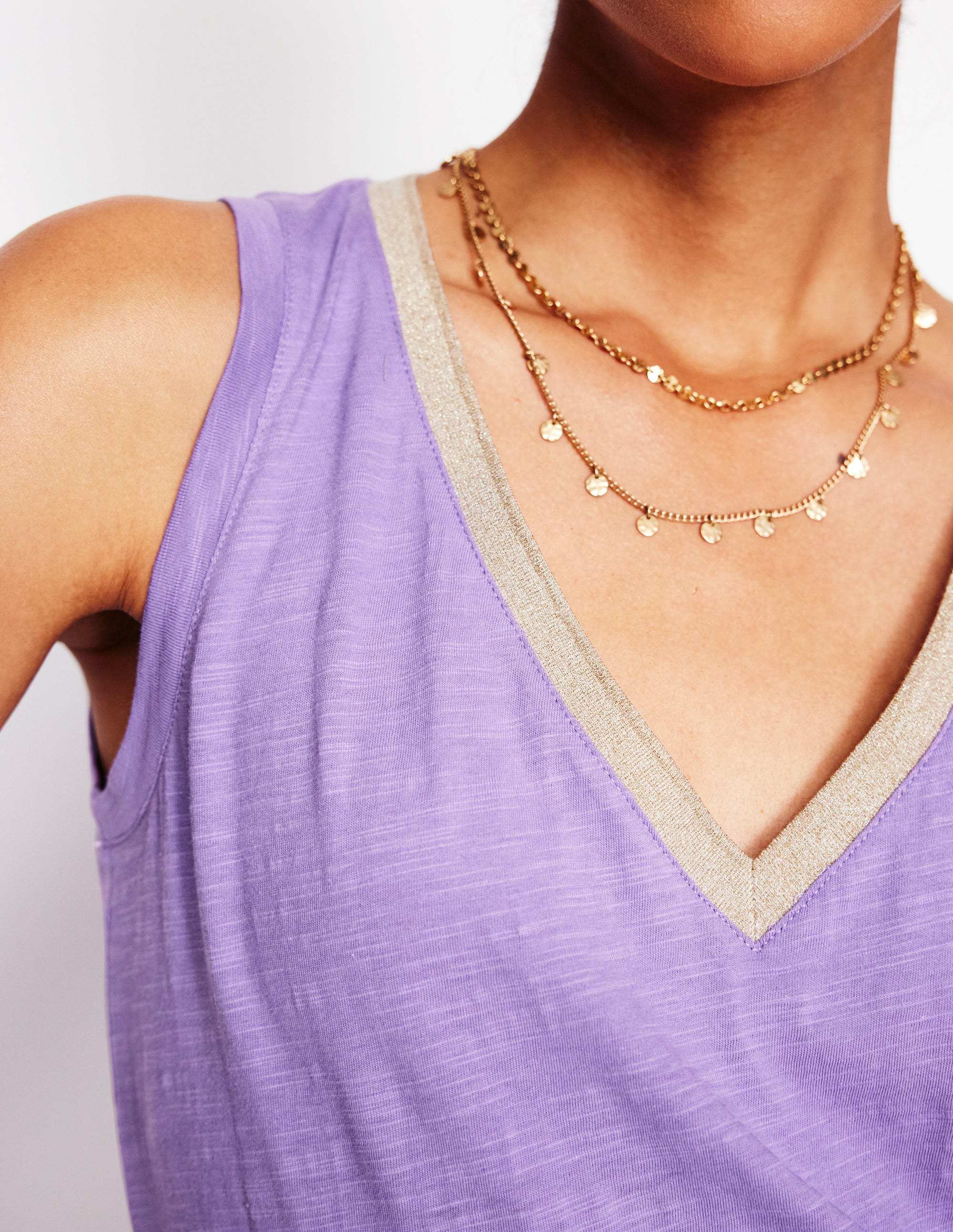 Metallic Trim V Neck Vest-Pretty Violet - Image 2