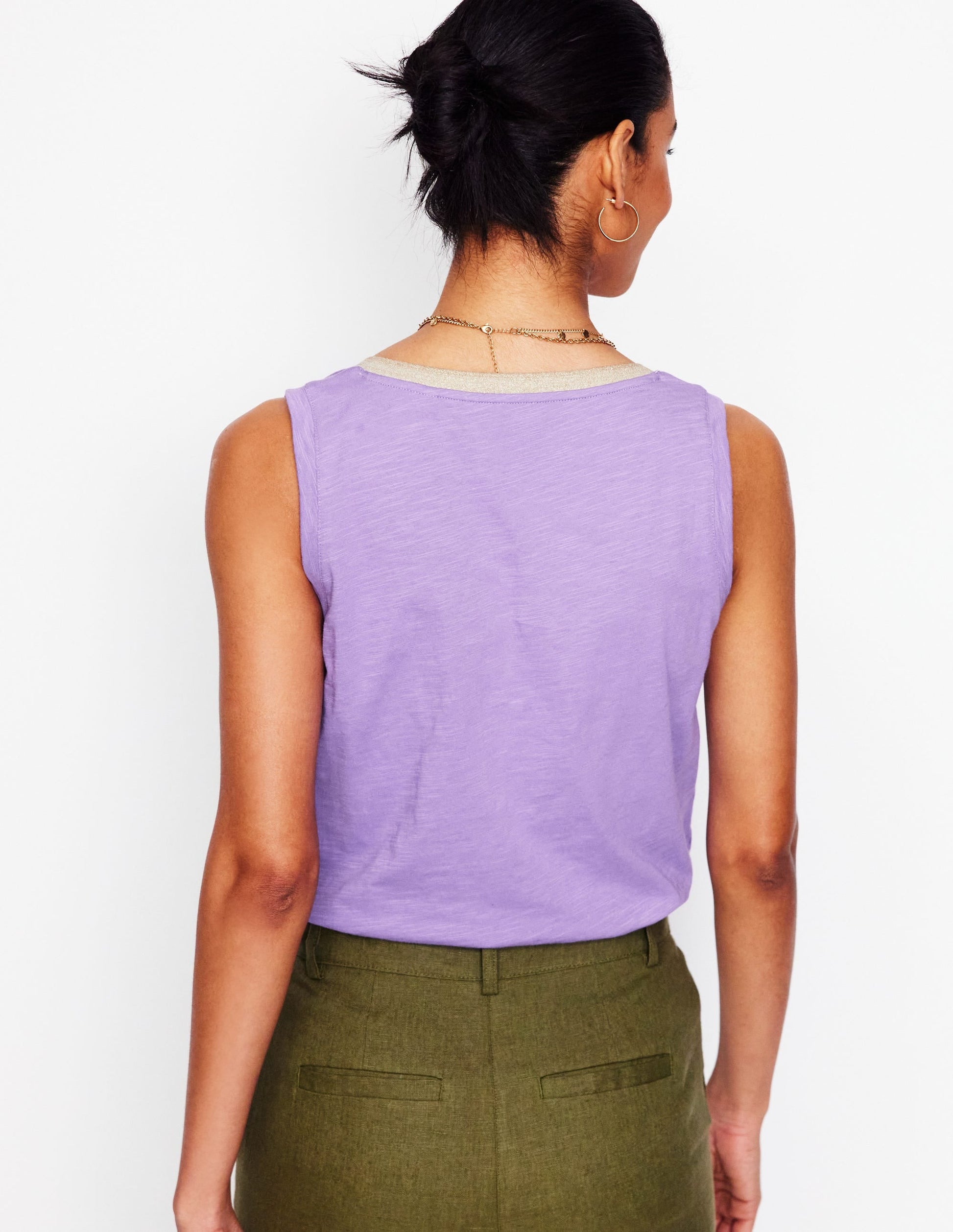 Metallic Trim V Neck Vest-Pretty Violet-3