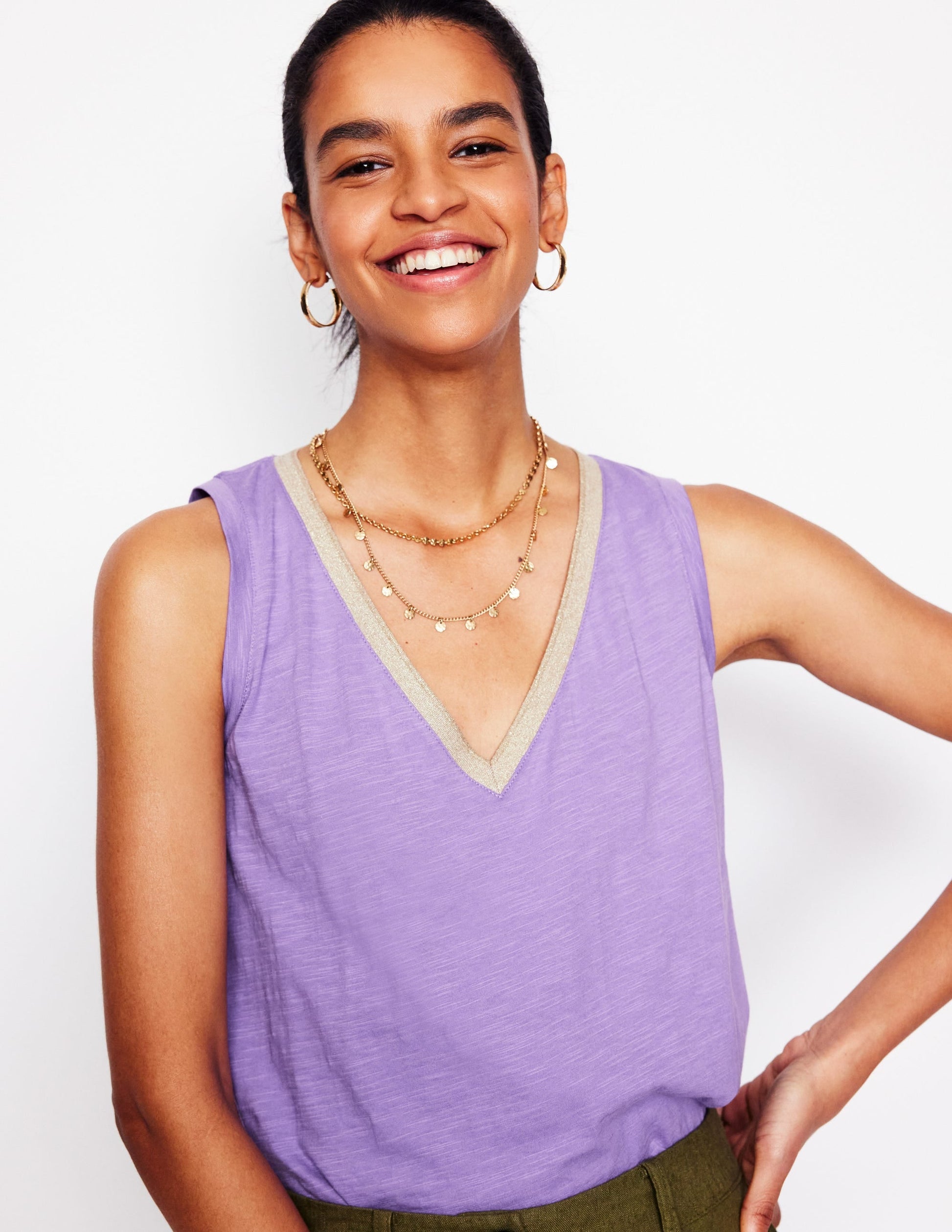 Metallic Trim V Neck Vest-Pretty Violet-4