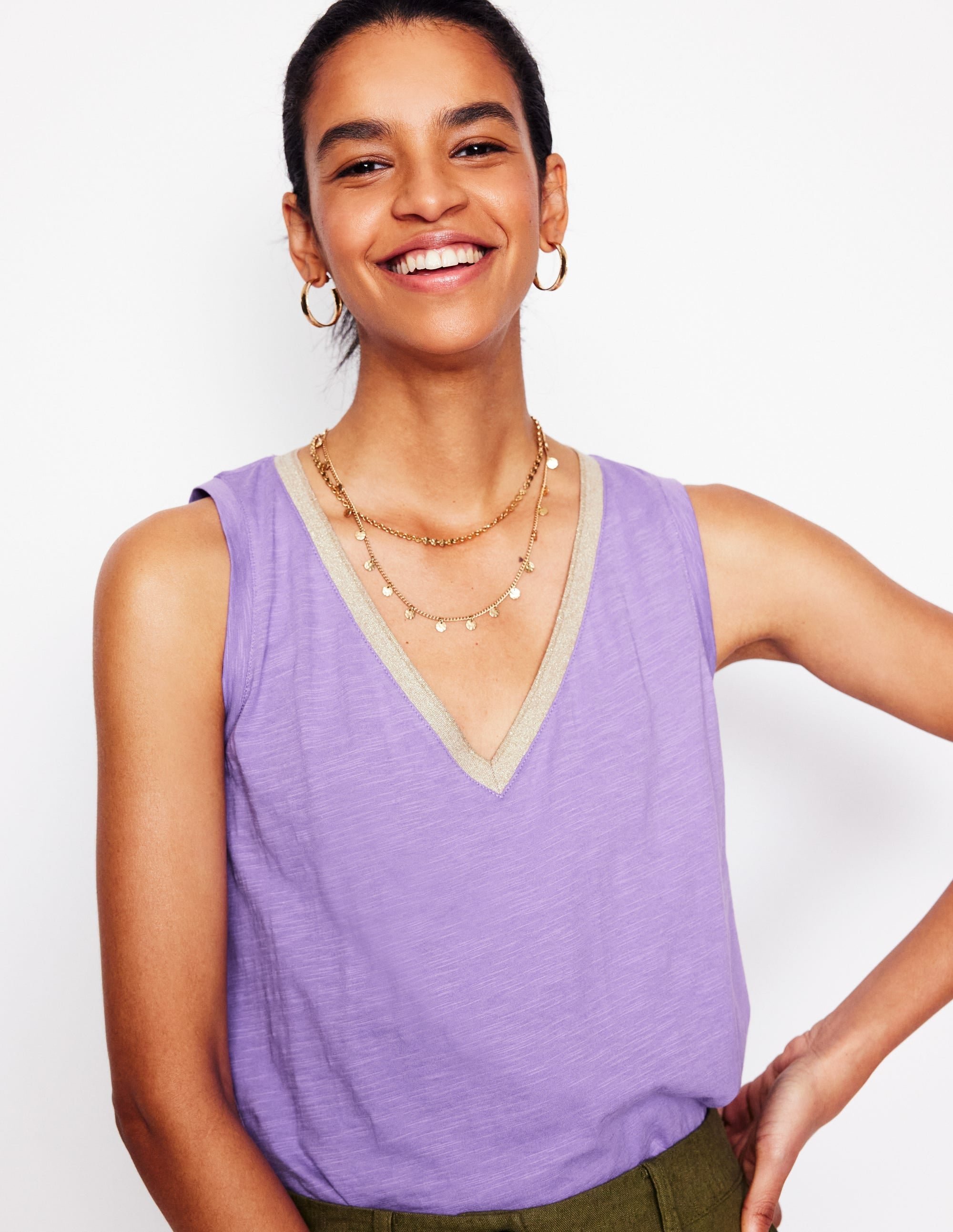 Metallic Trim V Neck Vest-Pretty Violet - Image 4