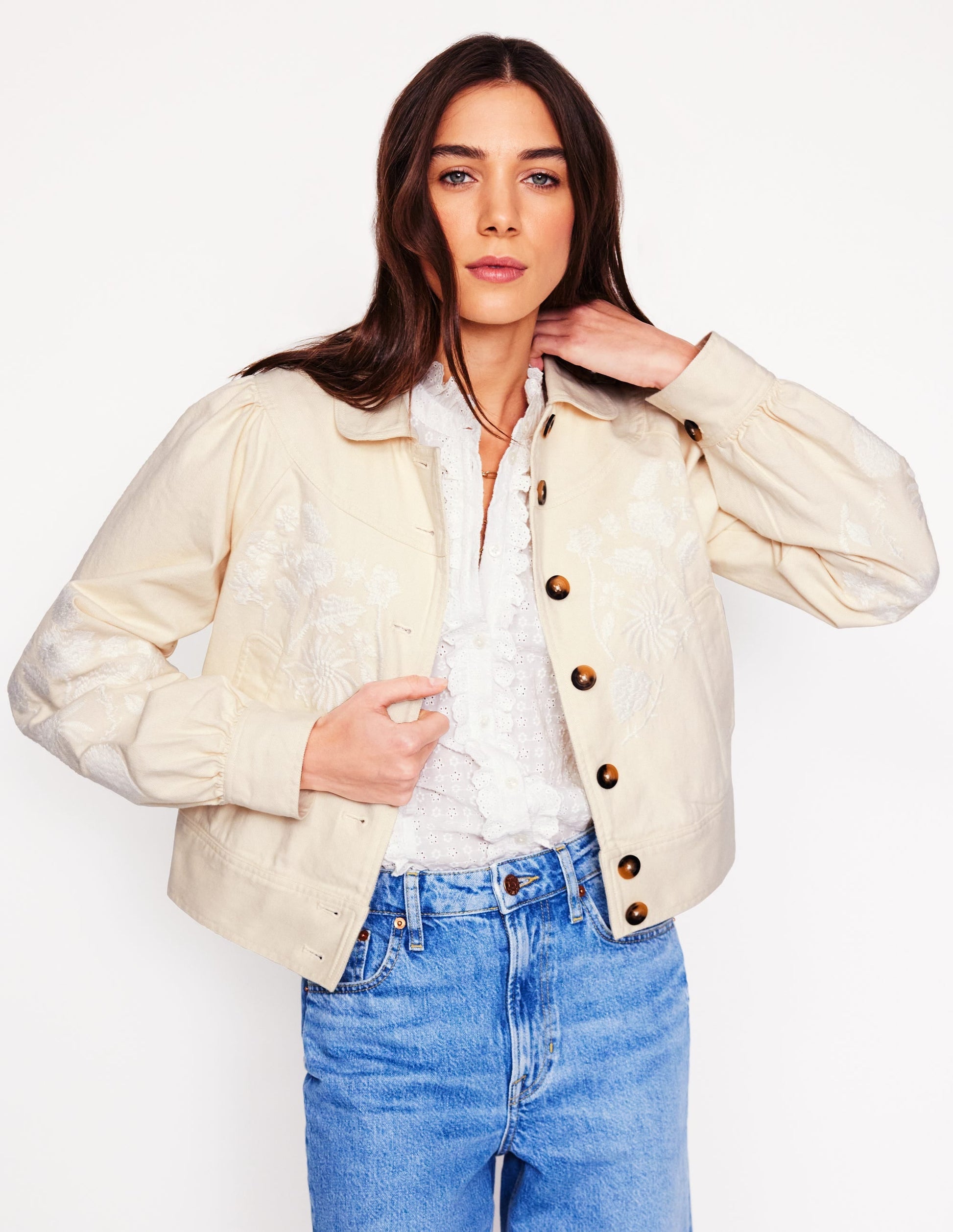 Collared Embroidered Jacket-Ivory, Embroidery-2