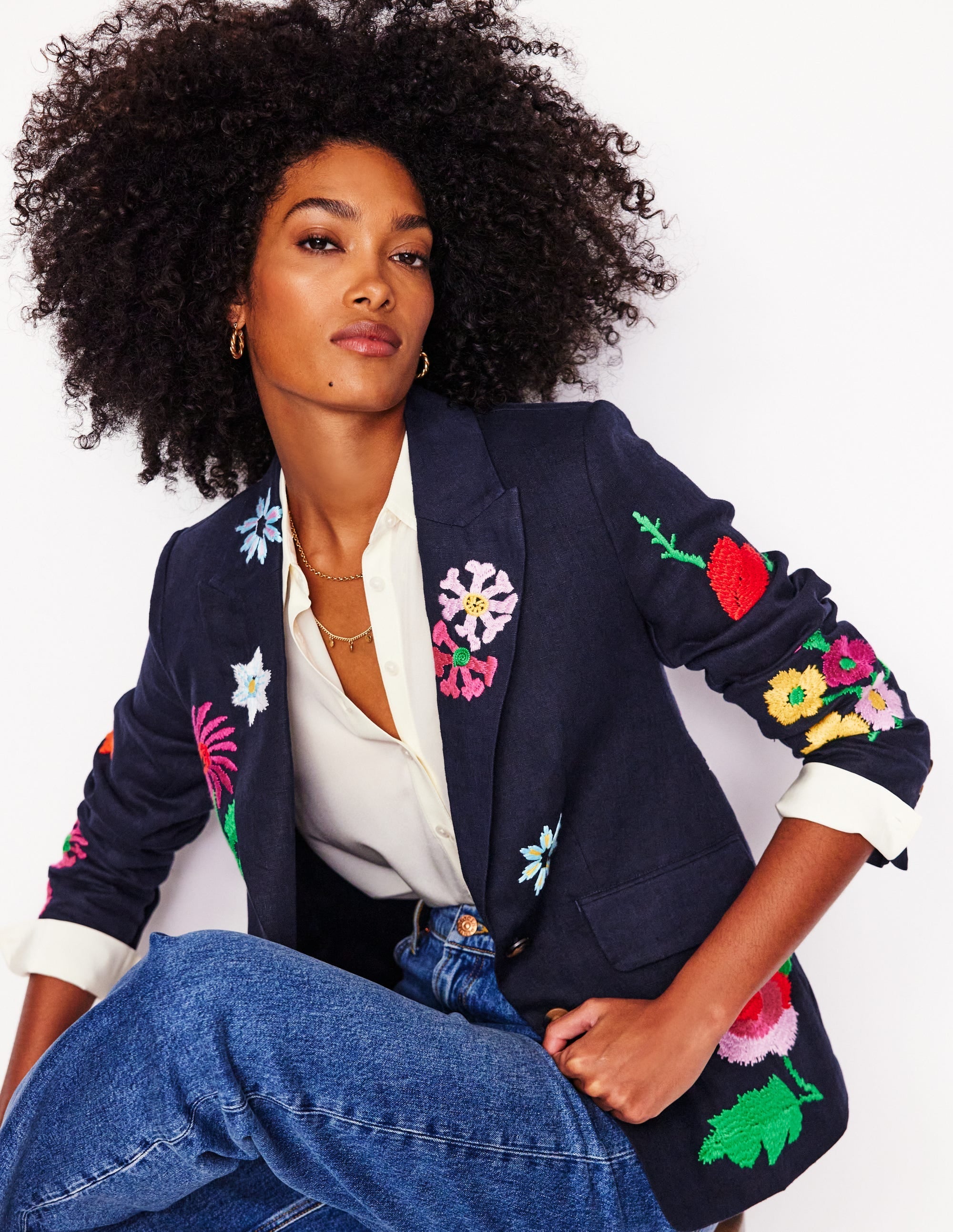 Marylebone Interest Blazer-Navy Embroidery - Image 2