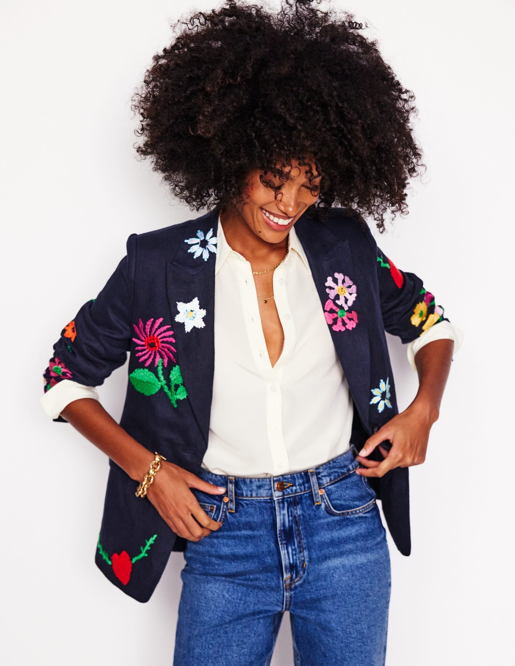Marylebone Interest Blazer-Navy Embroidery-5