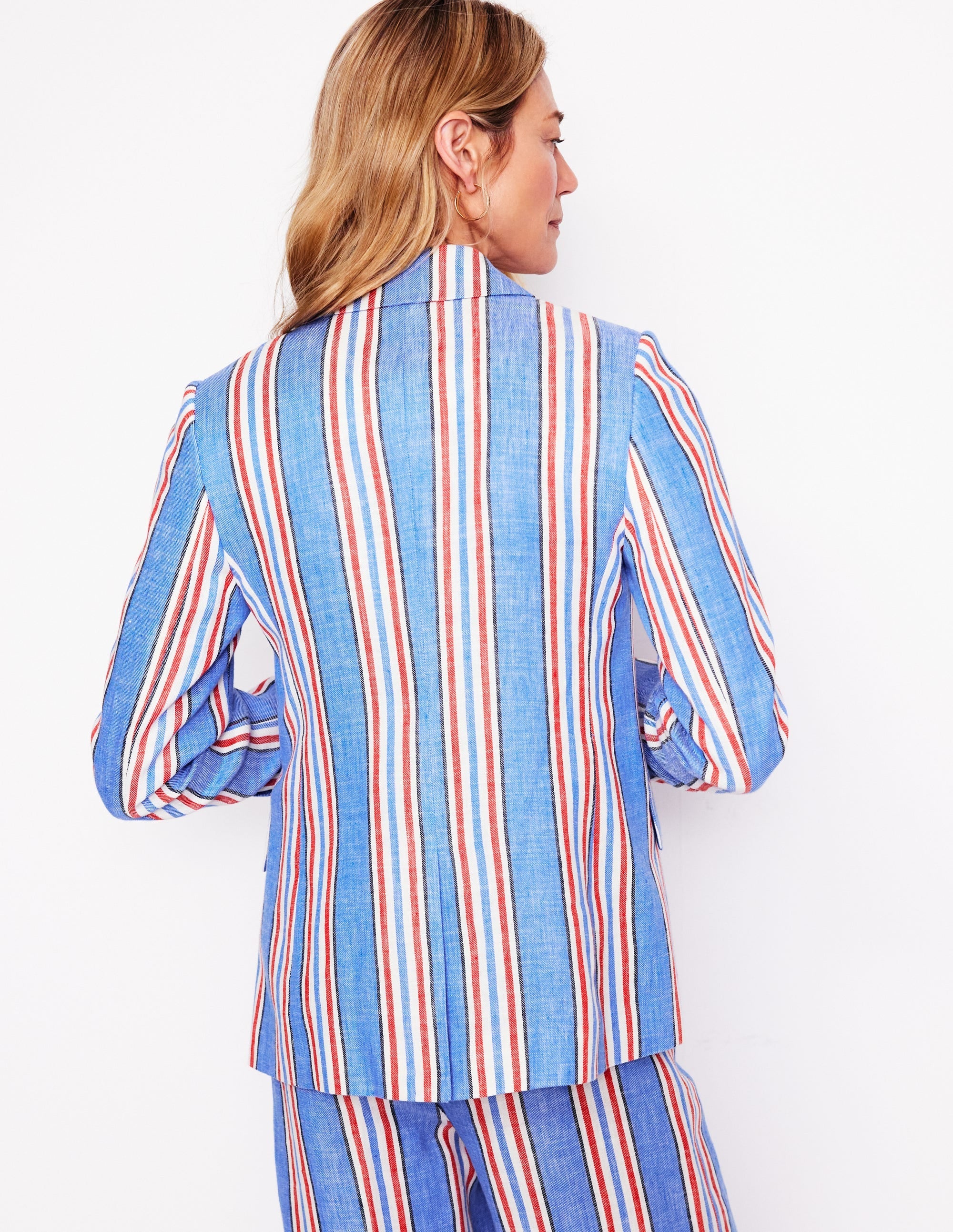 Stamford Linen Blazer-Peacock Plume, Red Stripe - Image 3