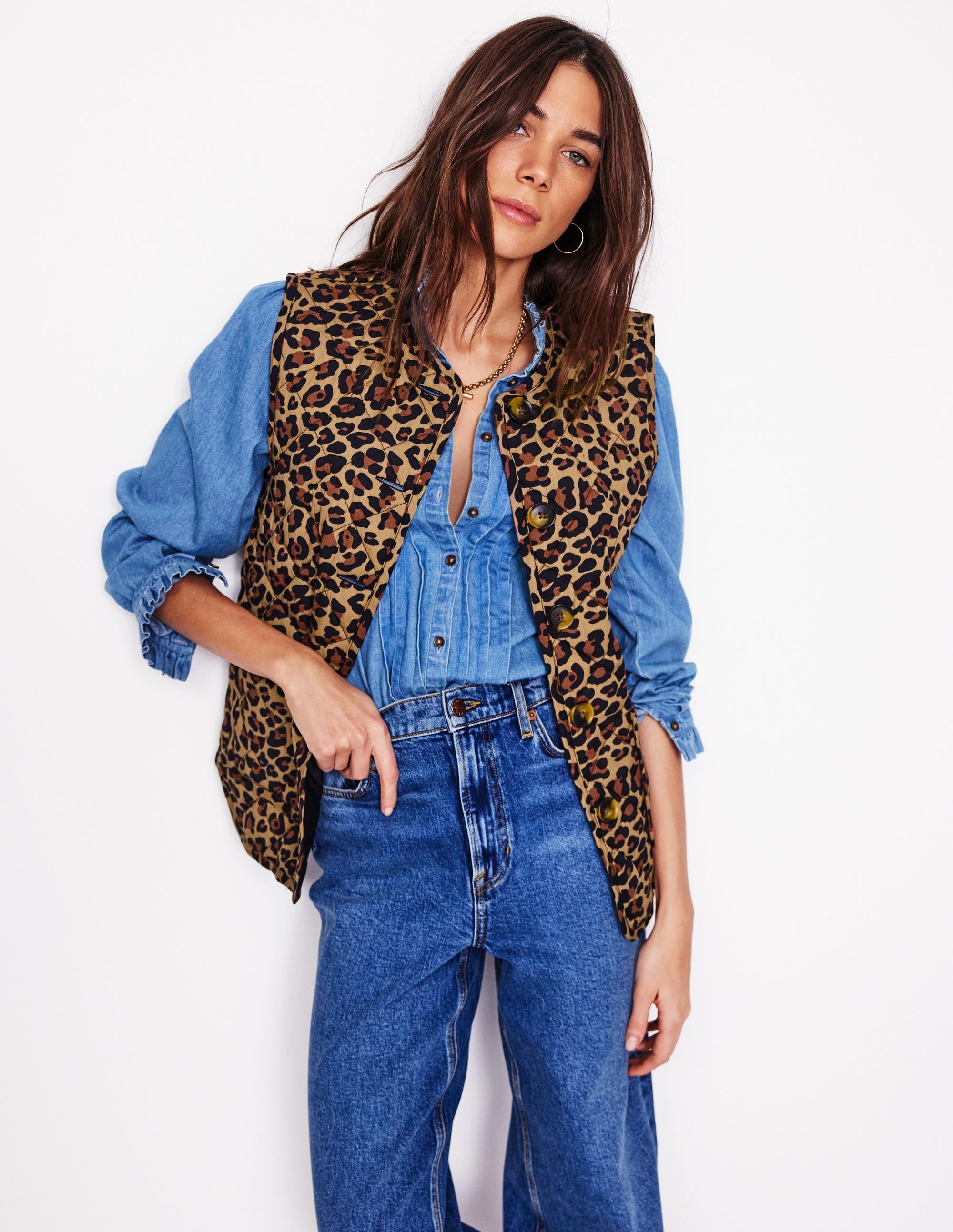 Printed Quilted Gilet-Leopard - Image 1