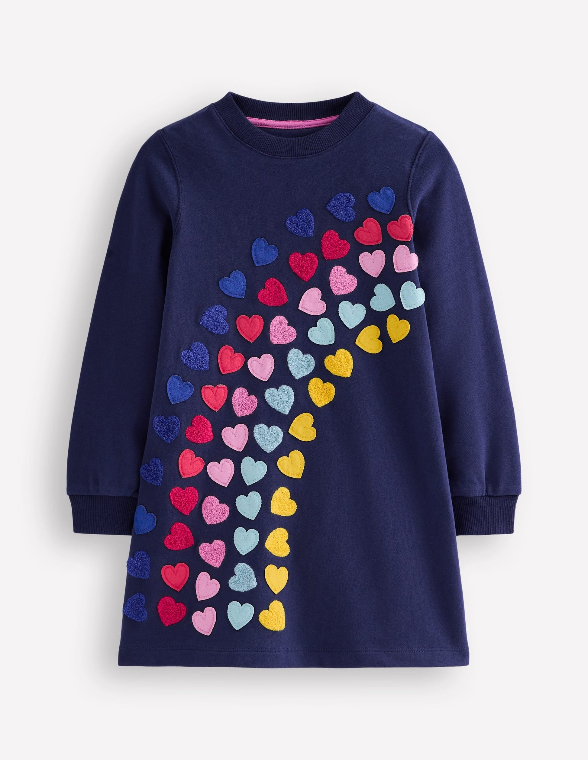 Ida Sweatshirt Appliqué Dress-College Navy Rainbow Hearts-1
